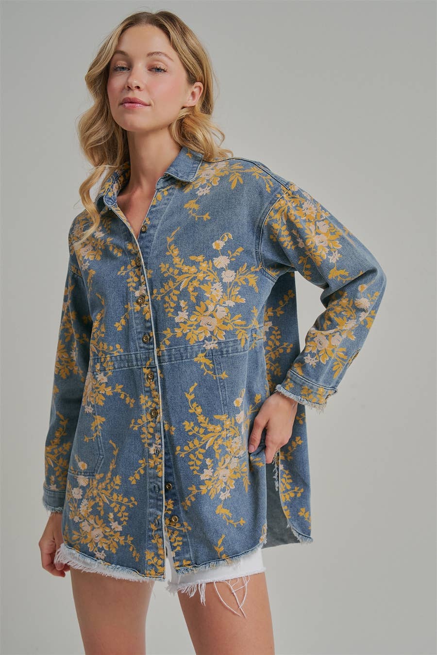 FLORAL DENIM SHIRT