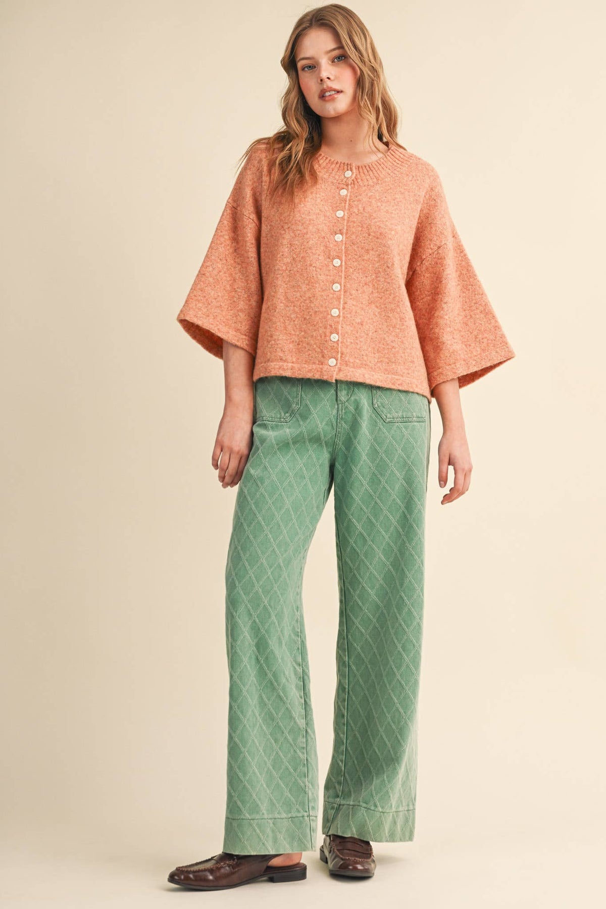 QUILTED WIDE LEG PANTS