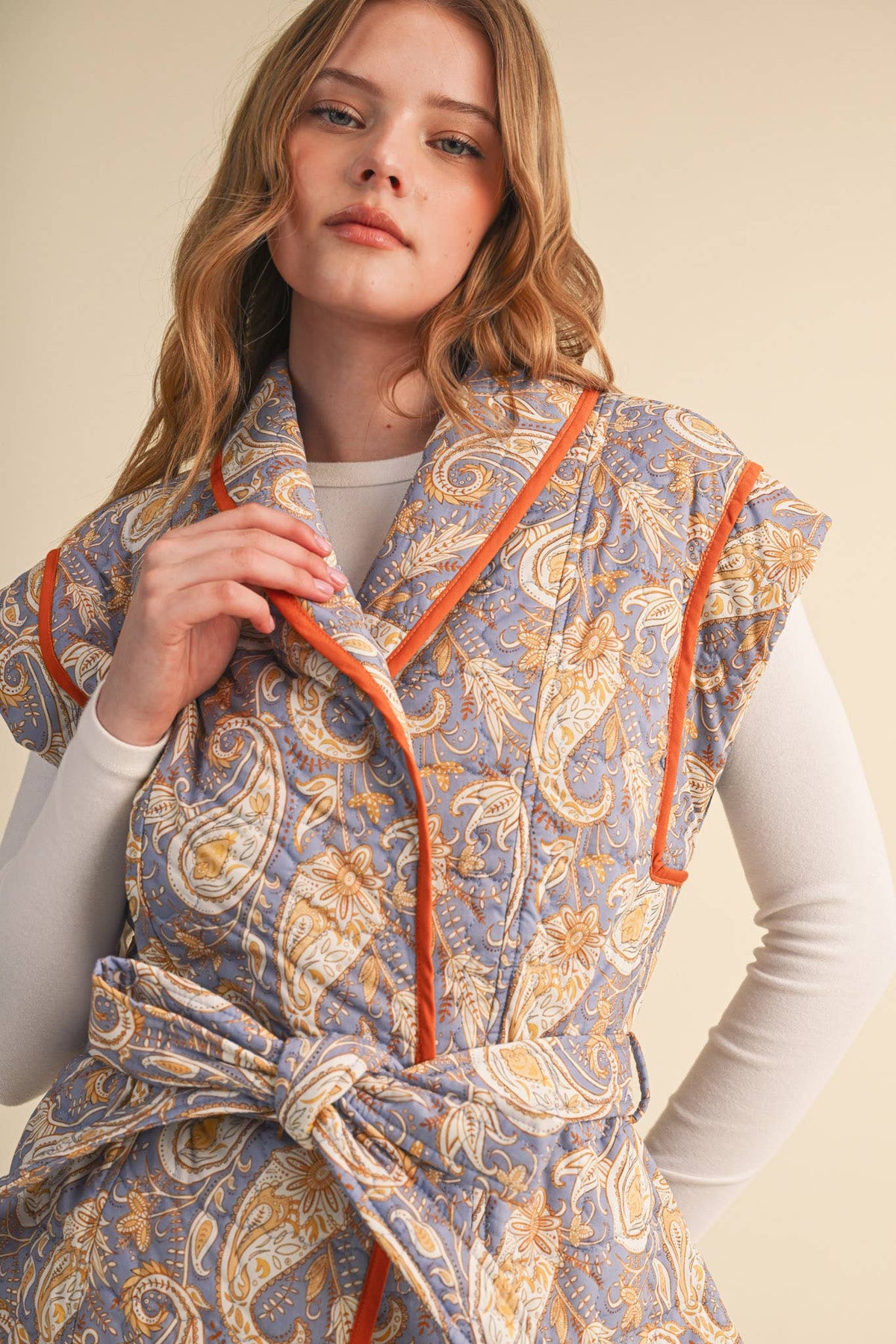 QUILTED PAISLEY WRAP VEST