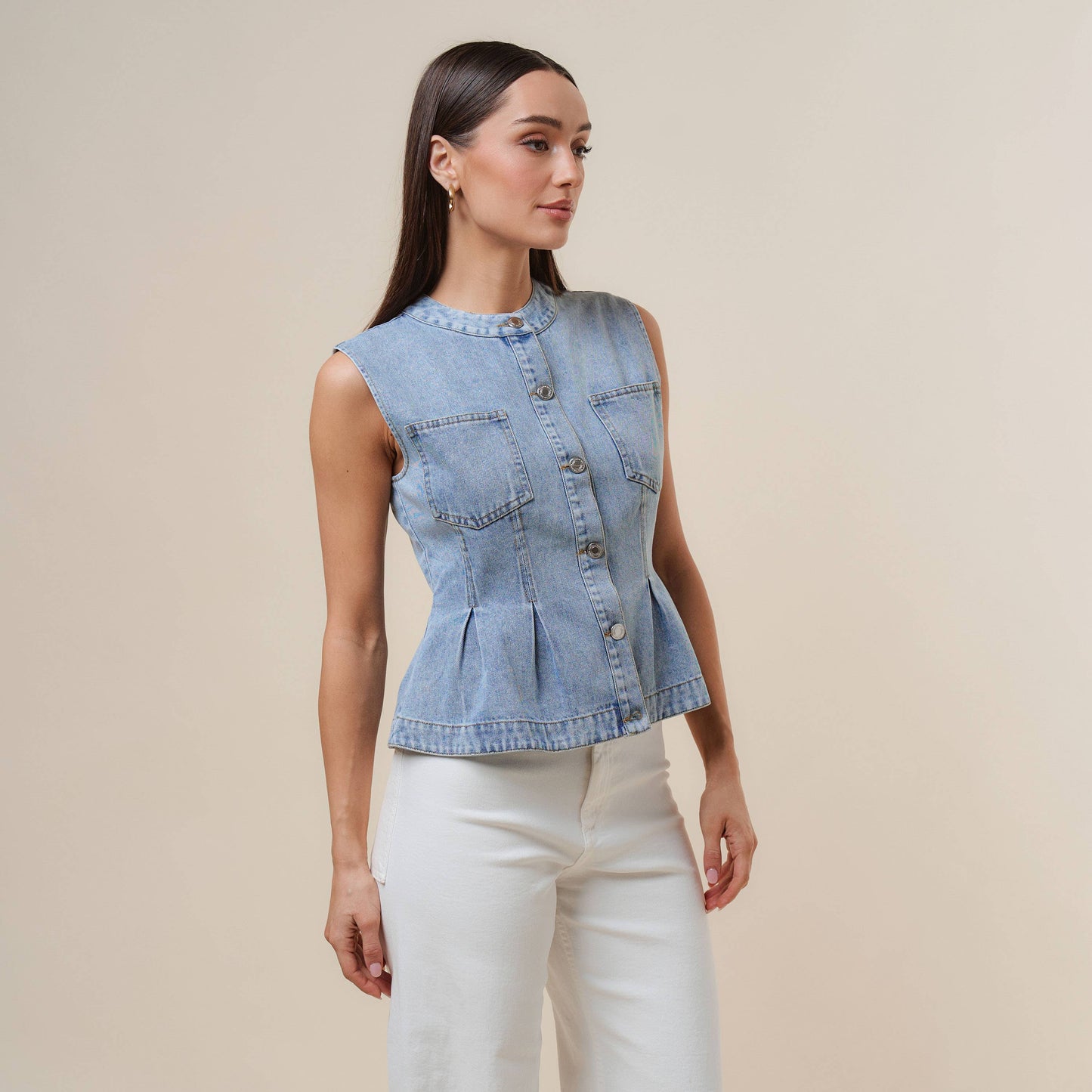 Denim peplum vest