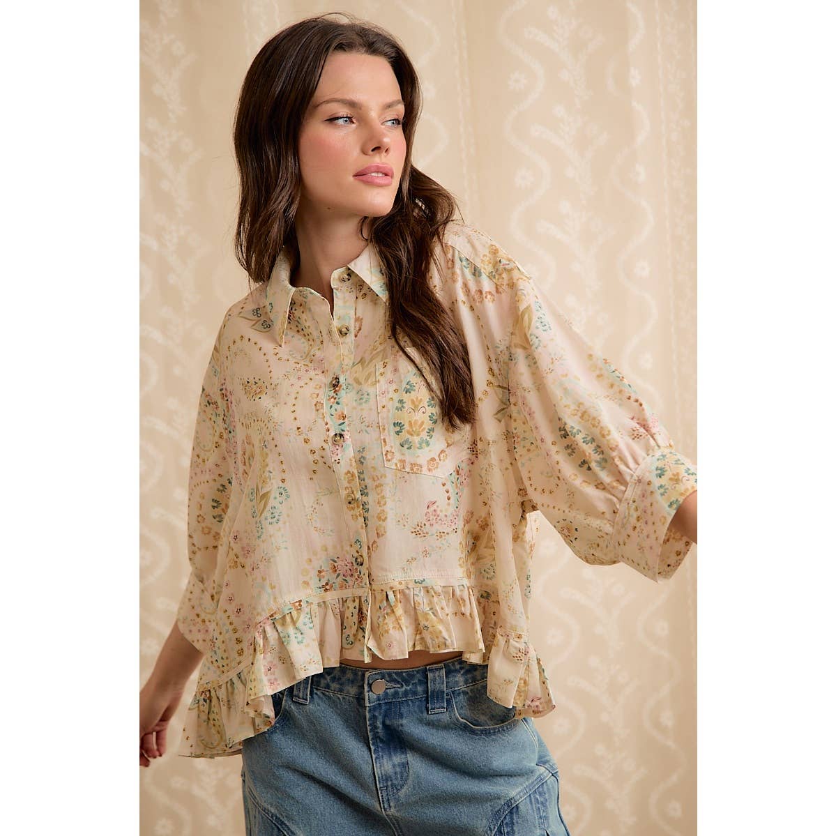 FLORAL BUTTON DOWN BLOUSE