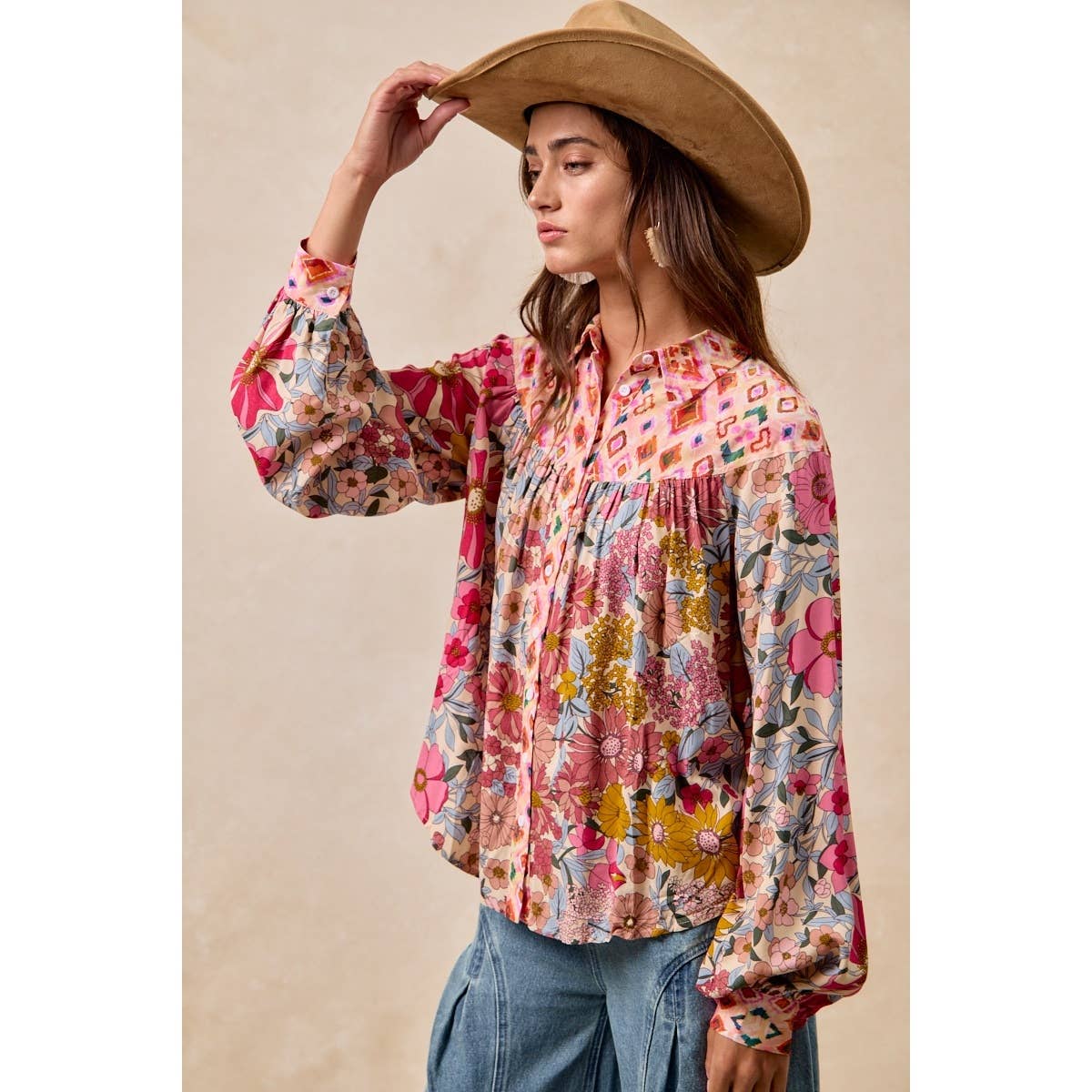 FLORAL PRINT DETAIL BLOUSE