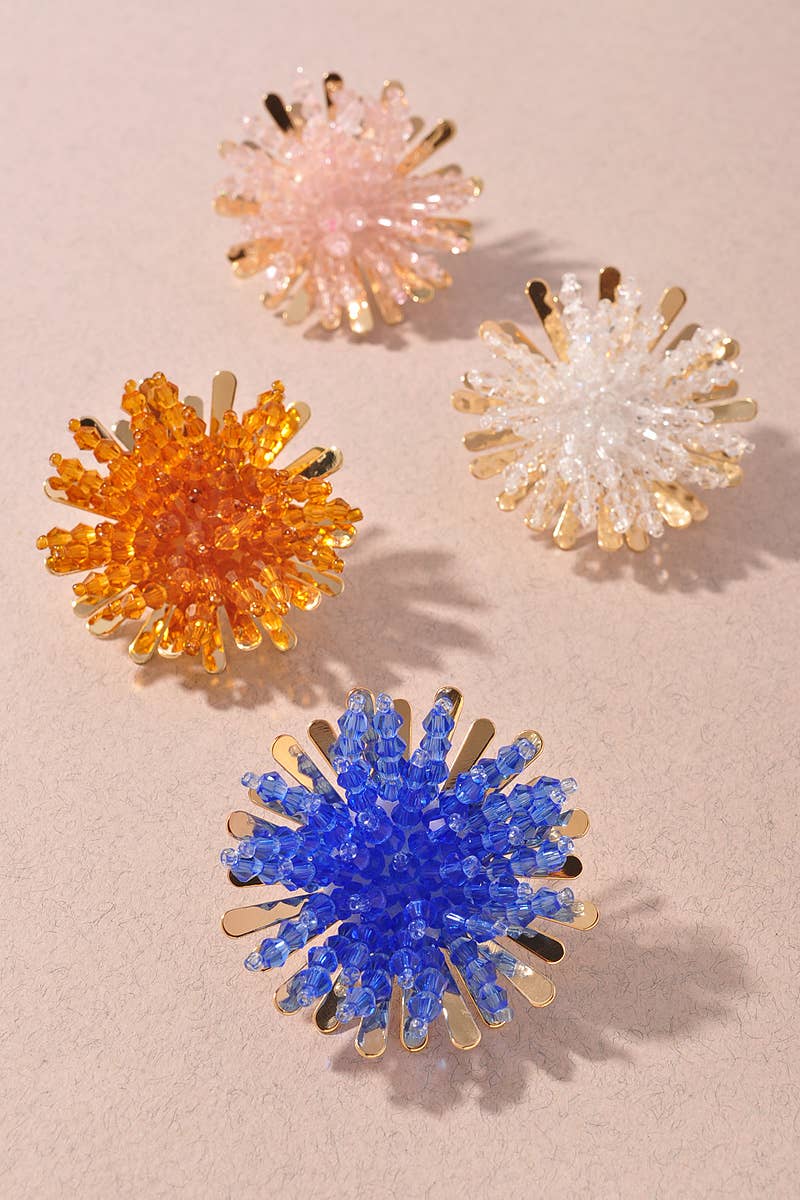 METAL BEADED SUNBURST STATEMENT EARRINGS