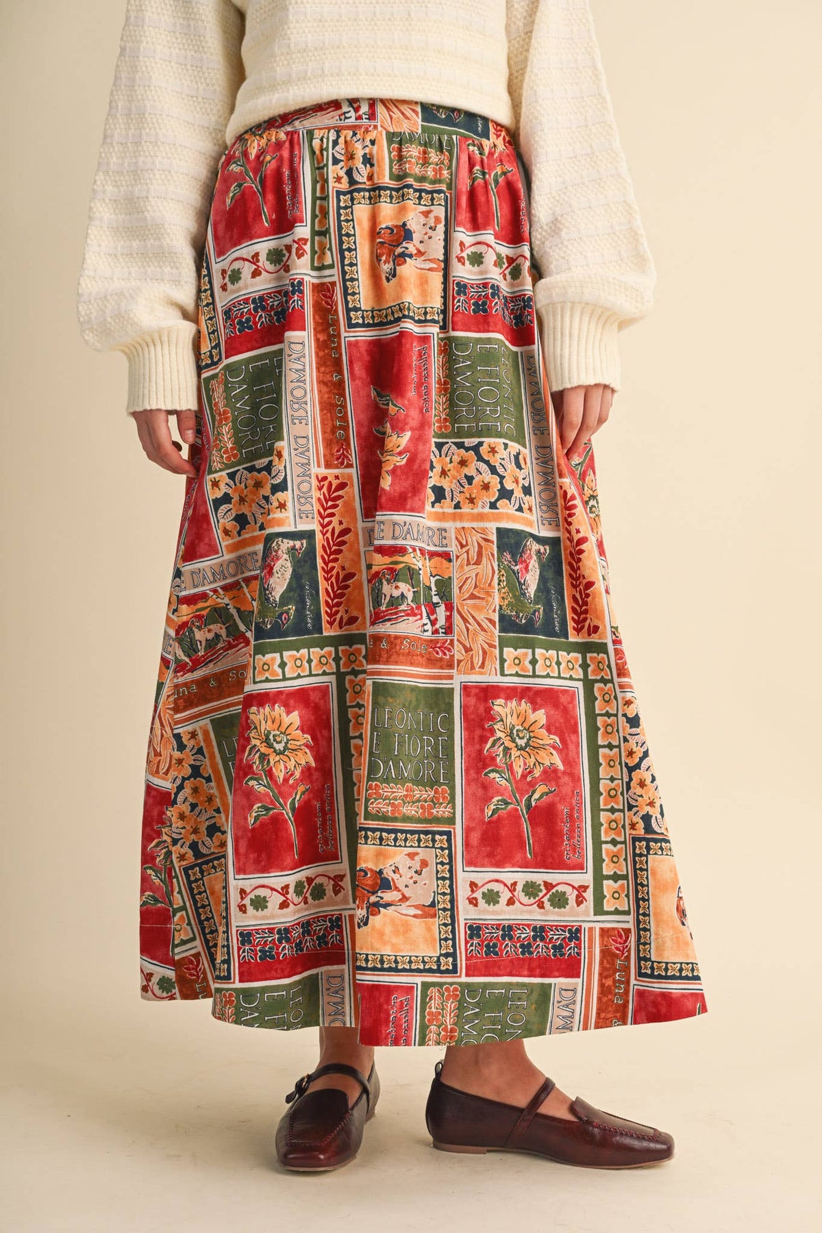 PATCH PRINT MIDI SKIRT