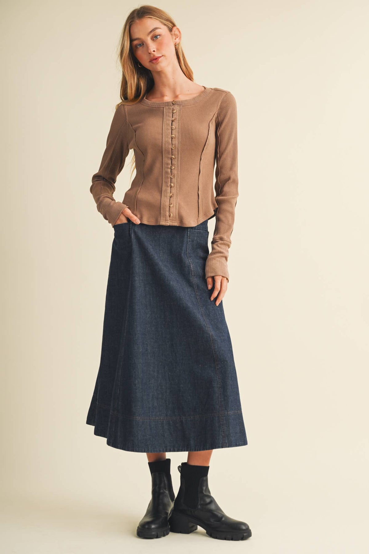 Corset-Seam Cuff Blouse