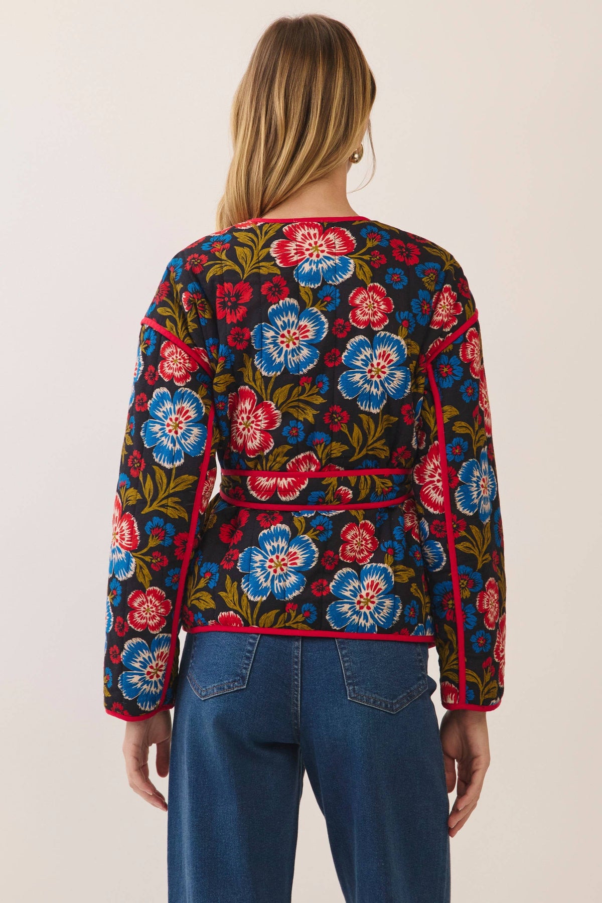 Floral print belted jacket