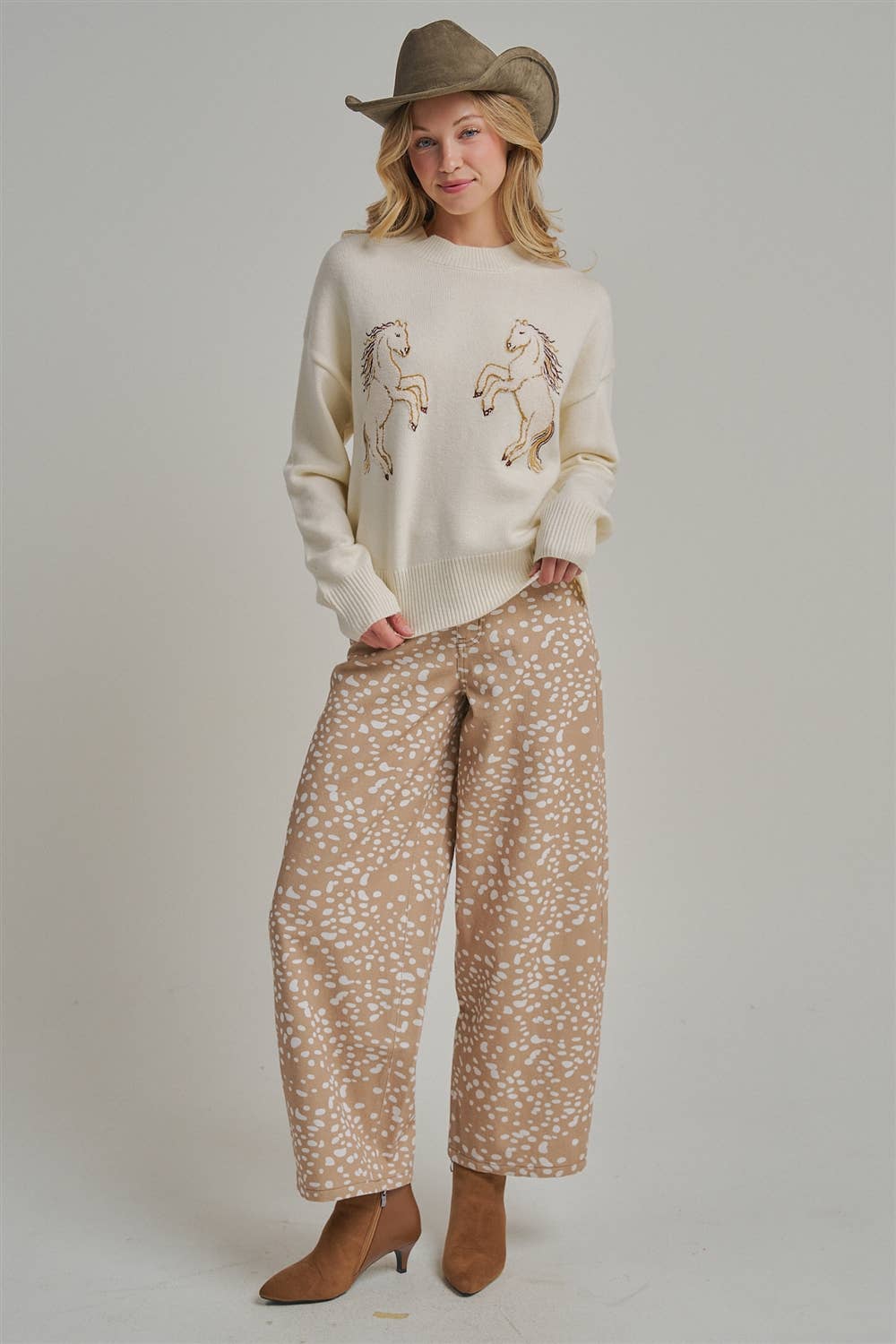 DEER PRINT WIDE LEG PANTS