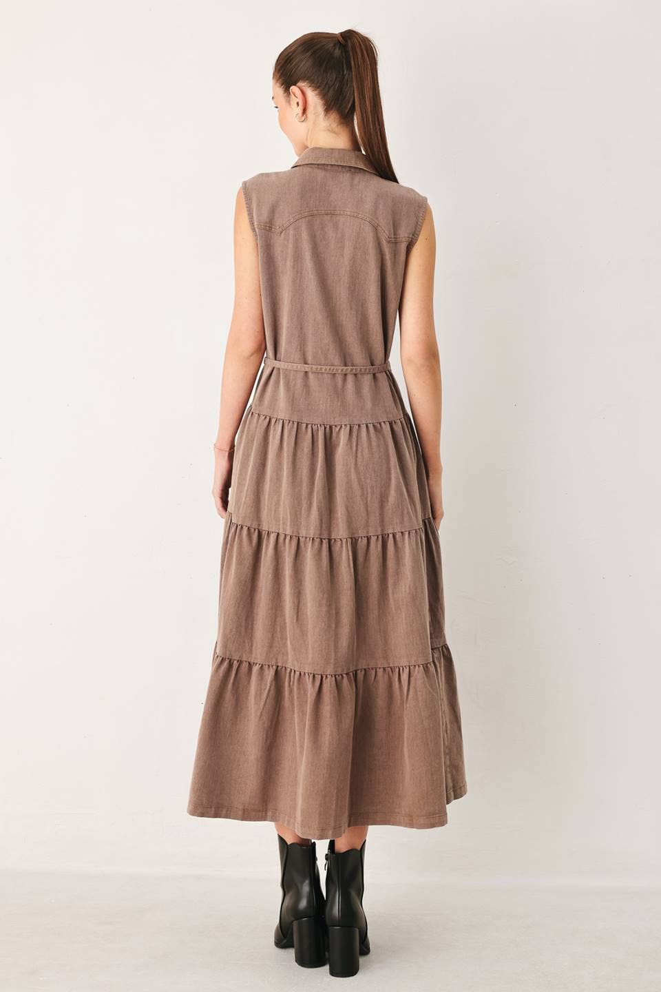 Solid woven midi dress