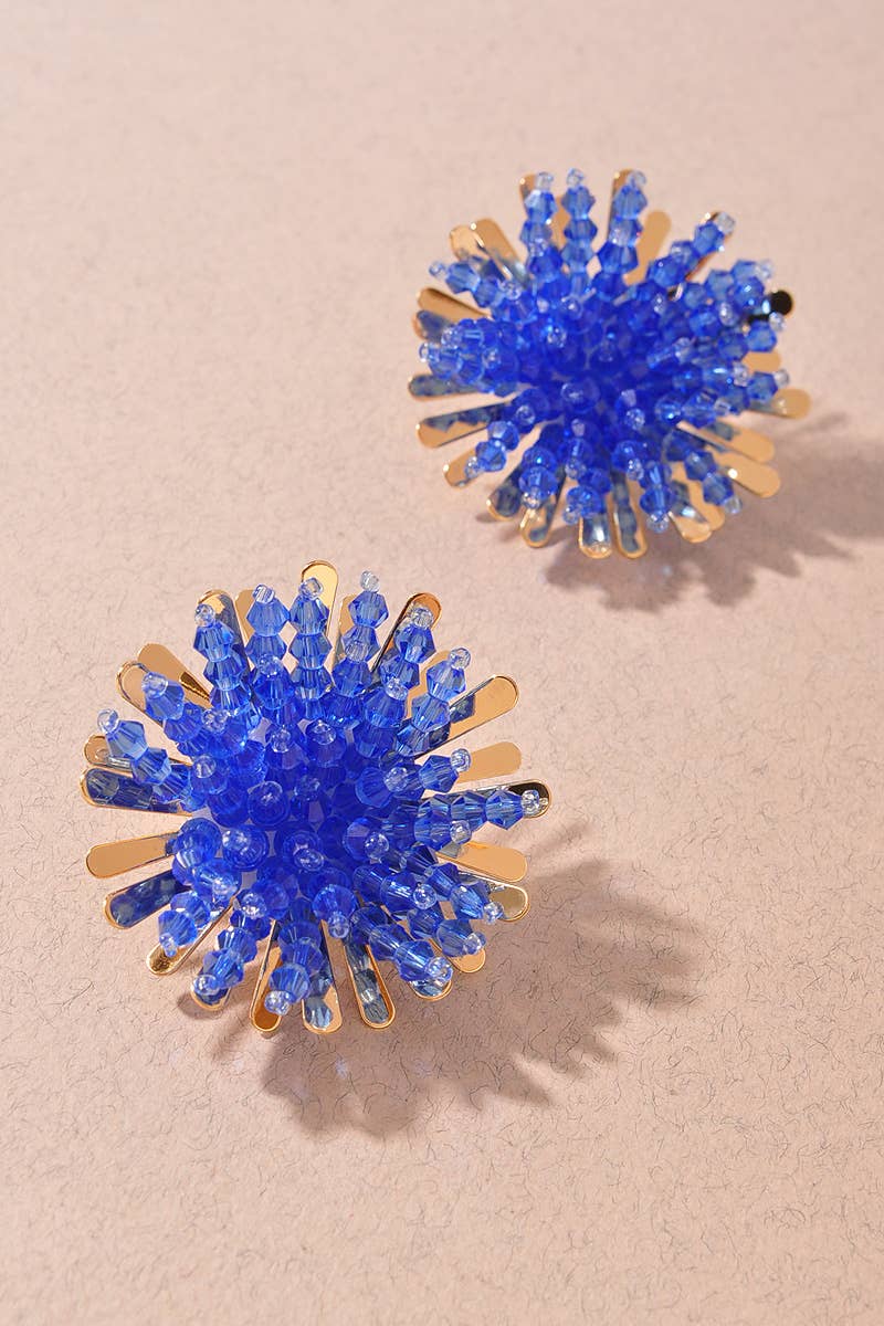 METAL BEADED SUNBURST STATEMENT EARRINGS