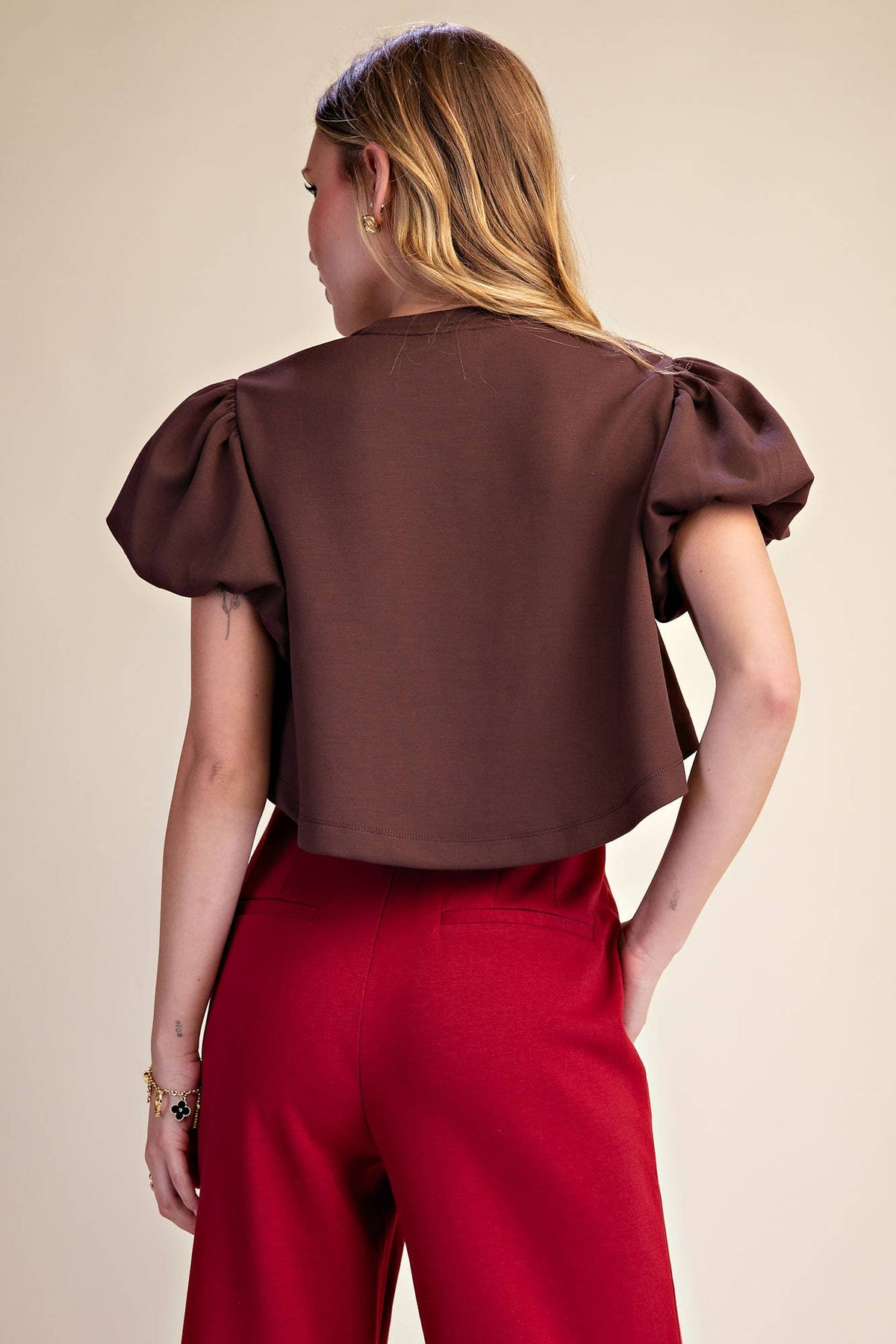 Cropped Puff Sleeve Top *More Colors Available*
