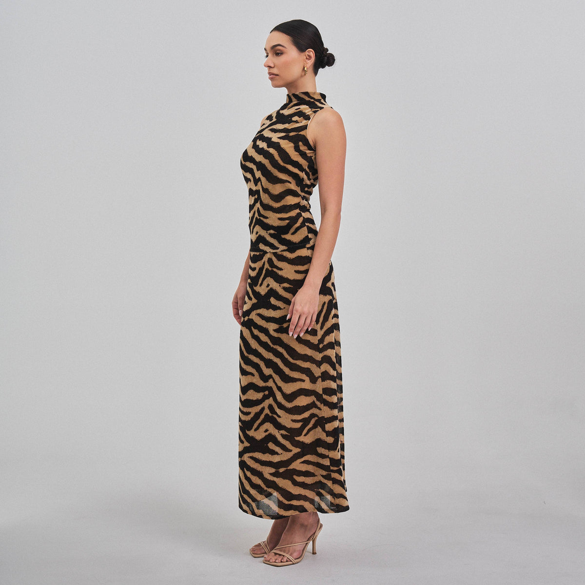 Tiger print mock neck top