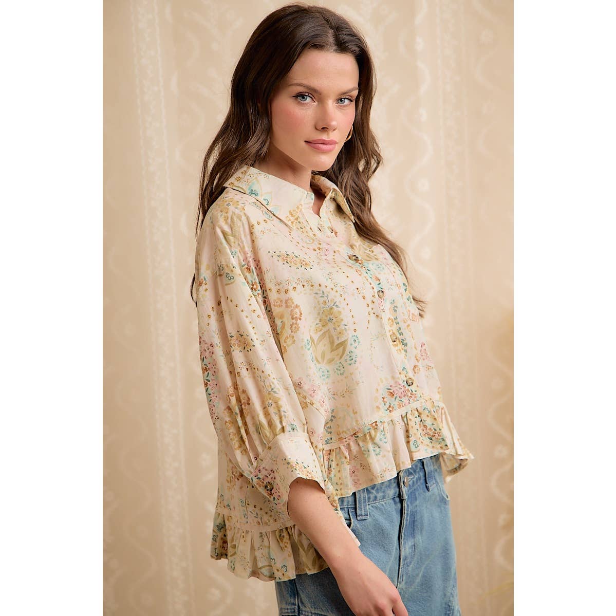 FLORAL BUTTON DOWN BLOUSE