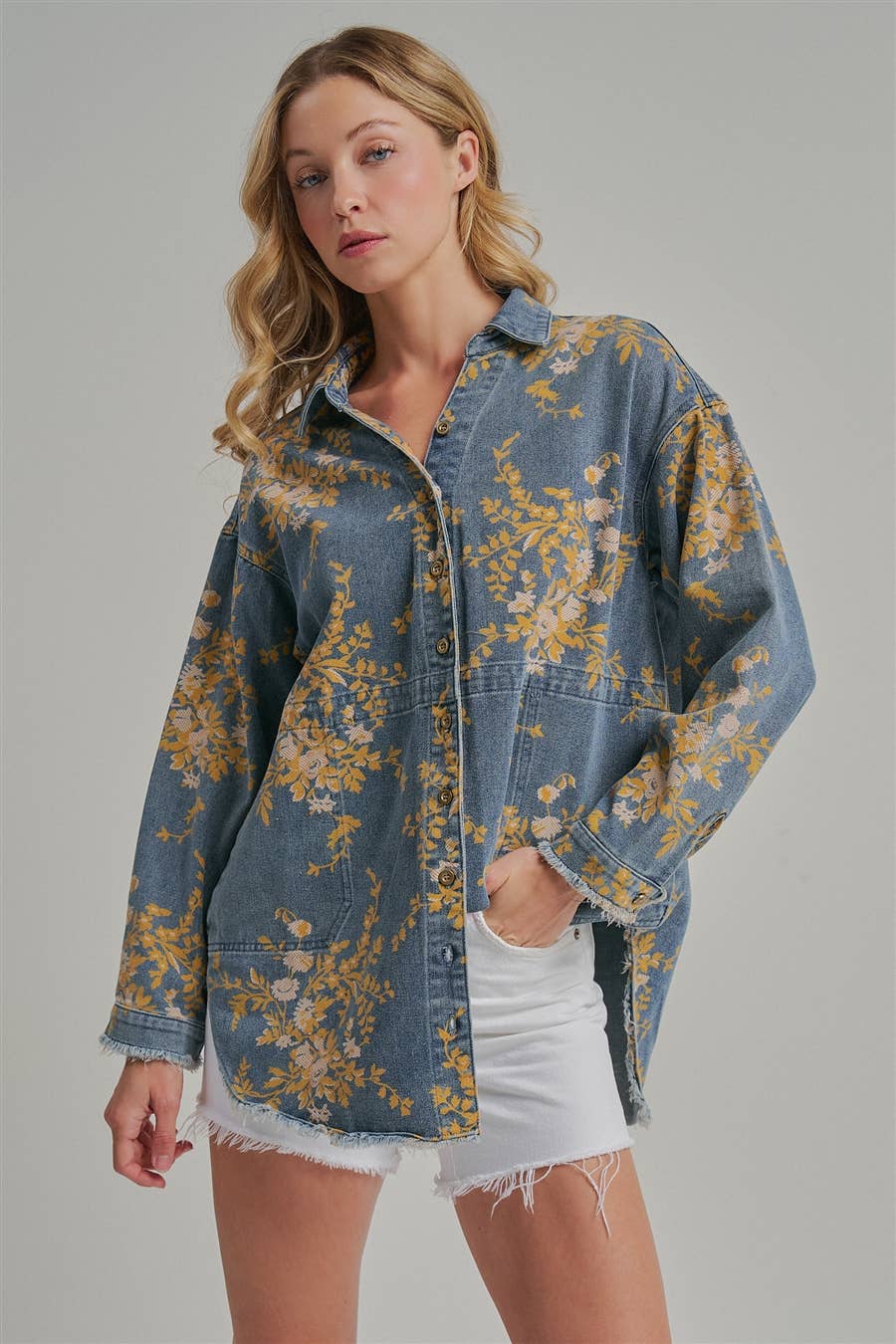 FLORAL DENIM SHIRT