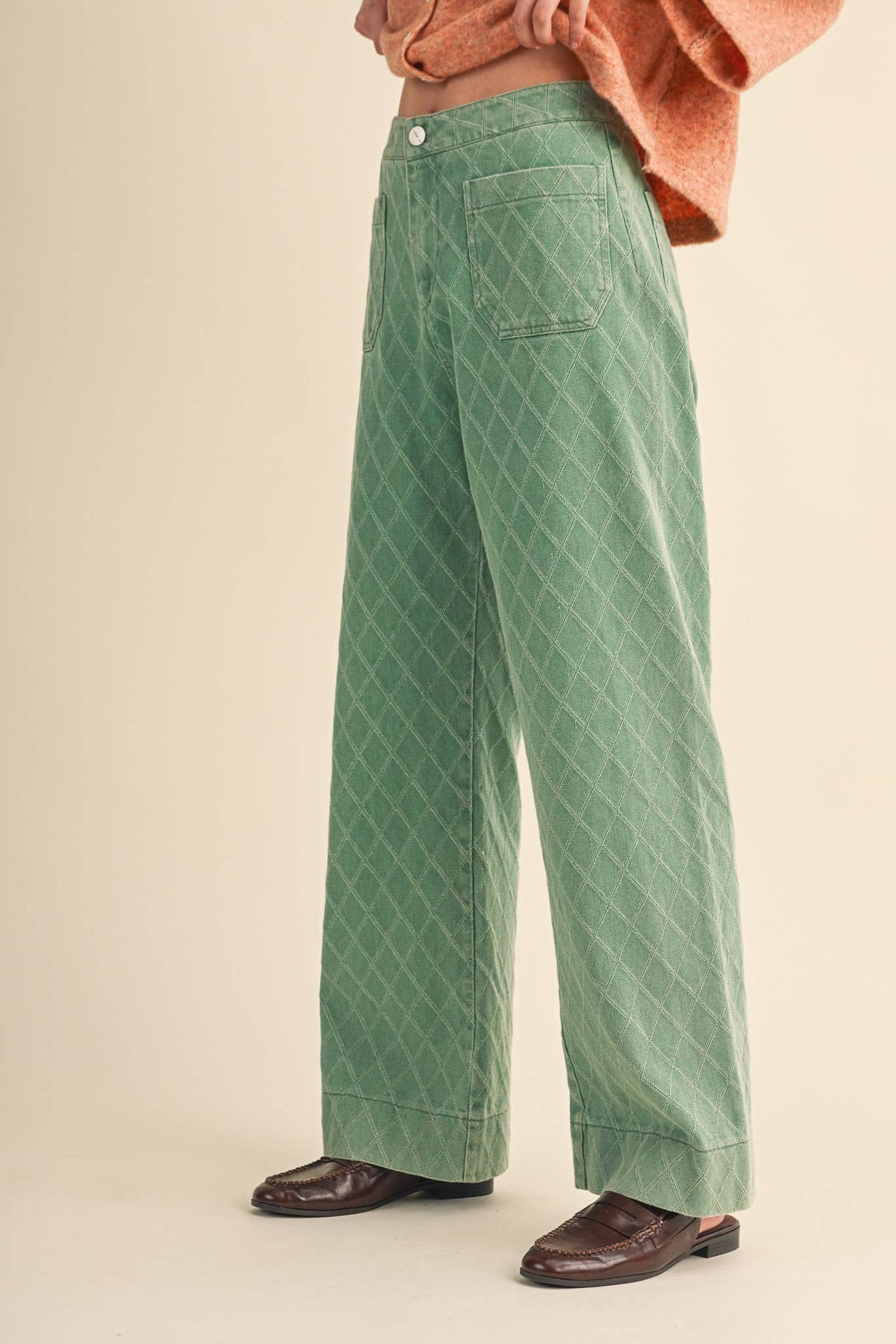 QUILTED WIDE LEG PANTS