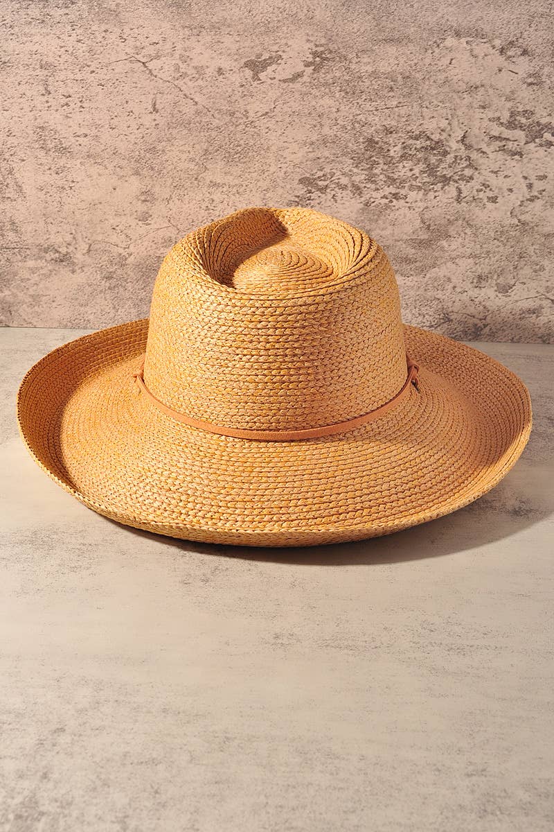 Wide Brim Woven Straw Cowboy Hat with Chin Strap