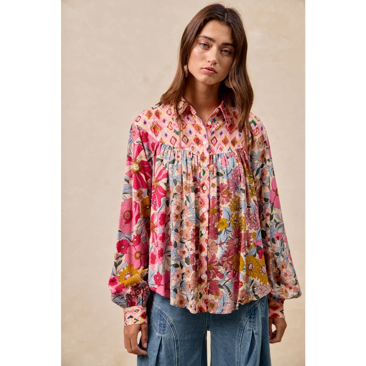 FLORAL PRINT DETAIL BLOUSE