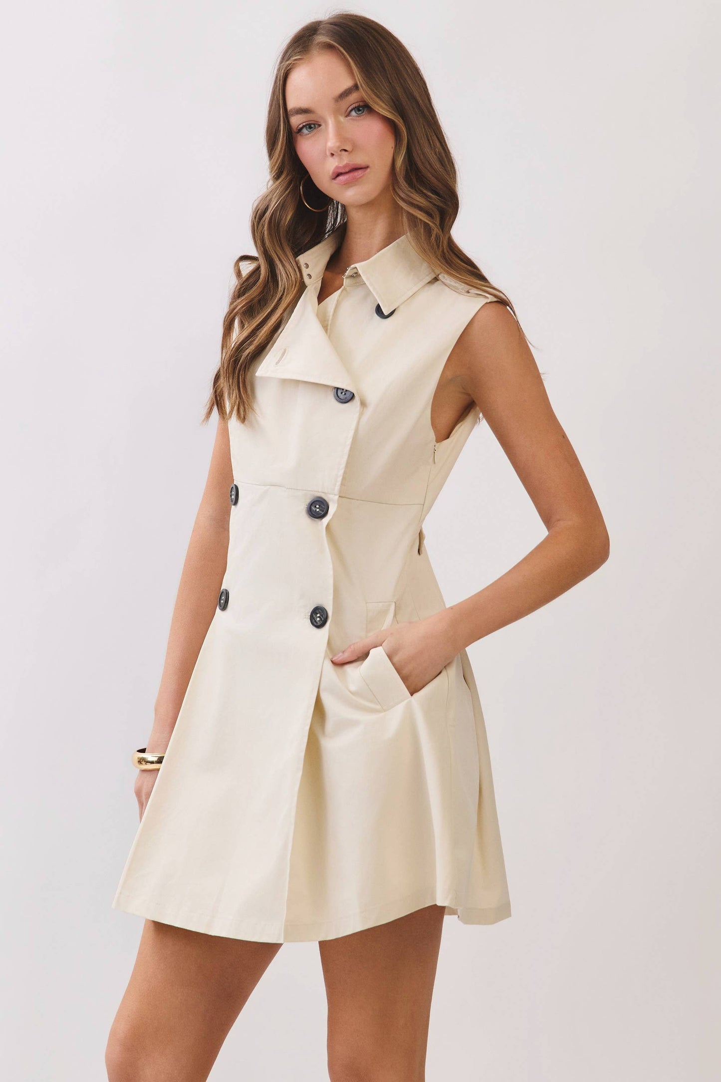 Sleeveless Trench Design Mini Dress