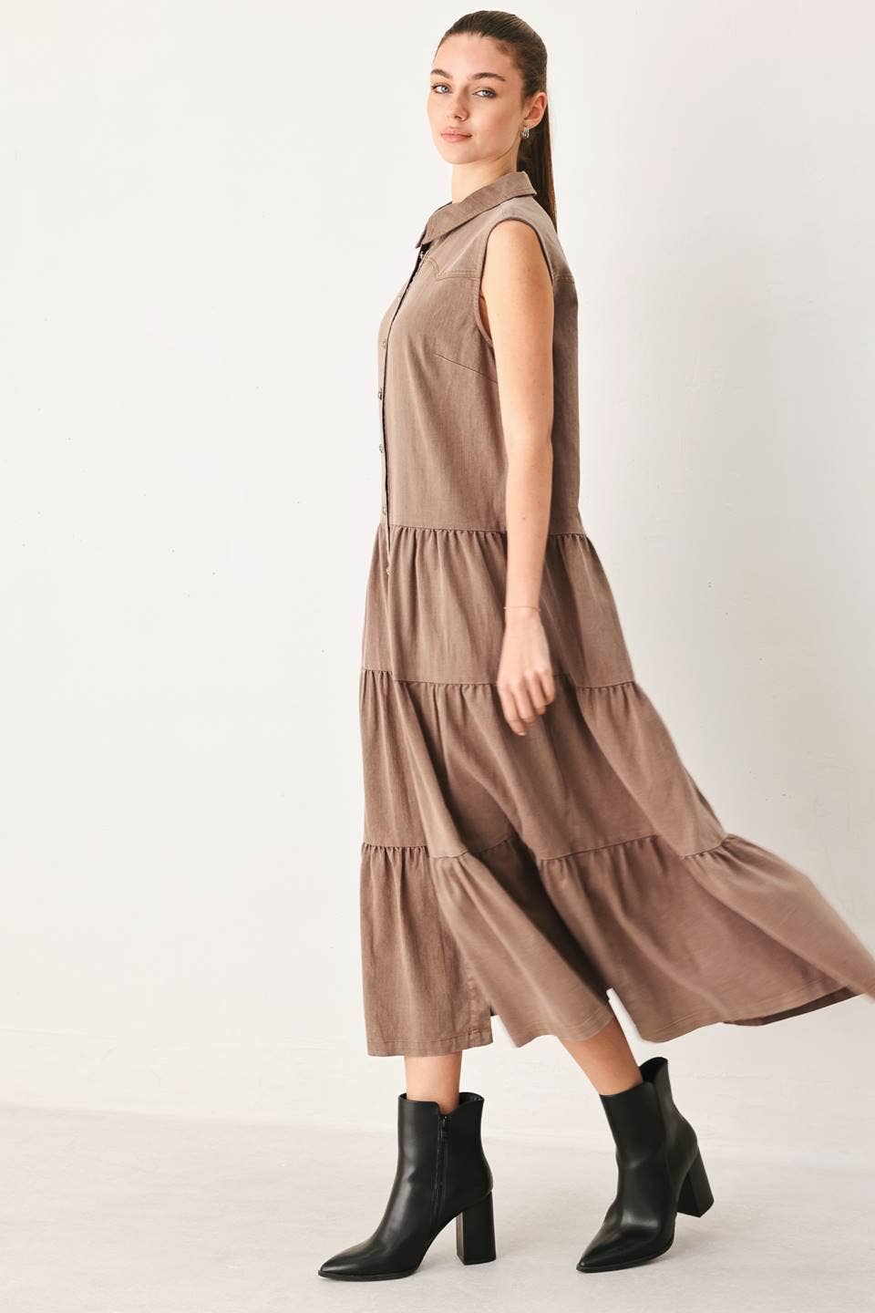 Solid woven midi dress