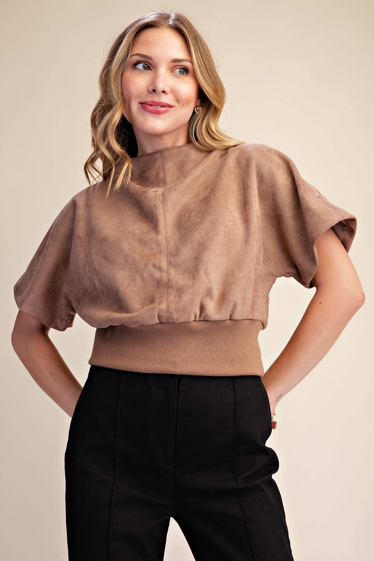 Mock Neck Suede Top