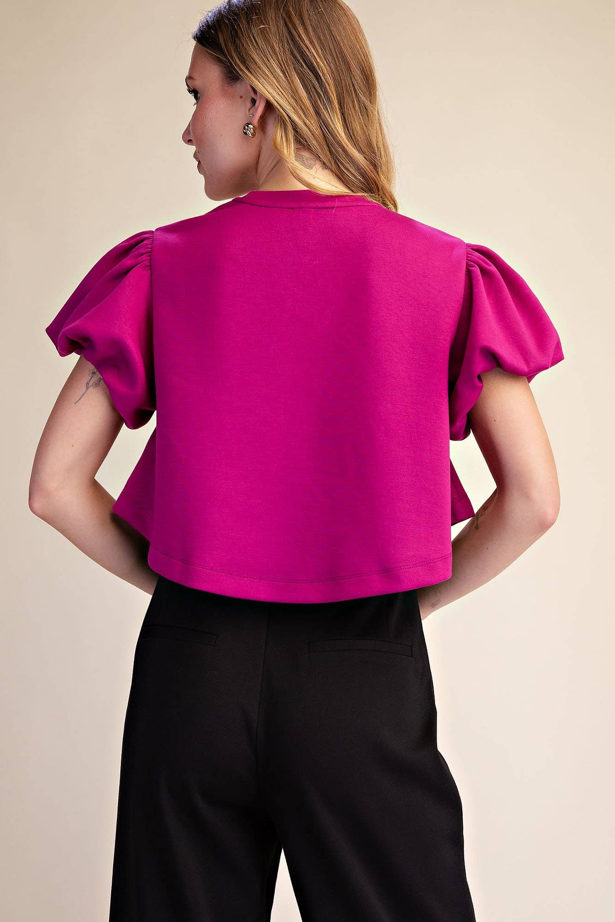 Cropped Puff Sleeve Top *More Colors Available*