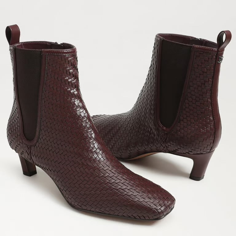 Peony Weave French Burgundy Leather Ankle Boot