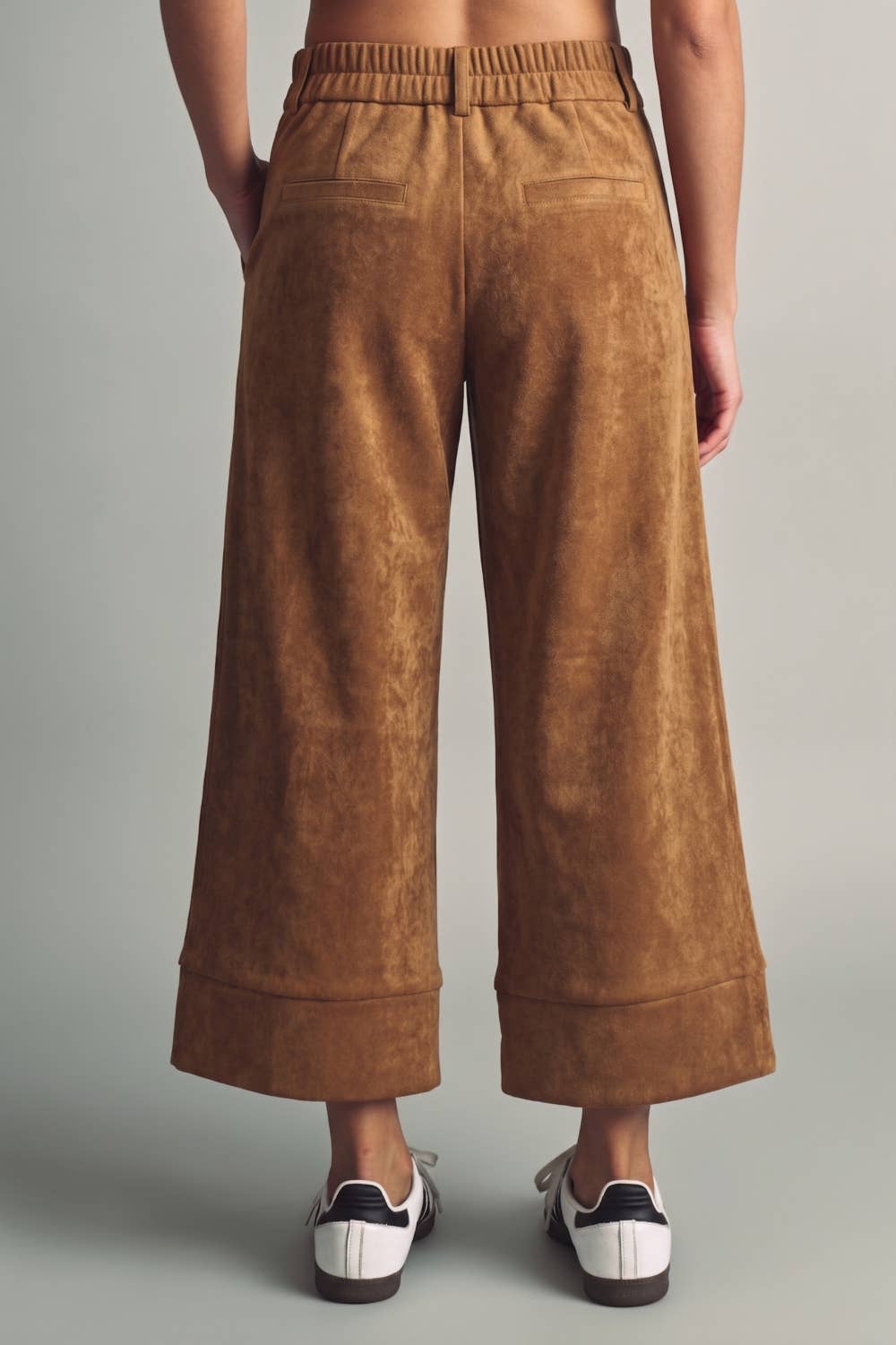 SUEDE STRAIGHT WIDE LEG PANTS