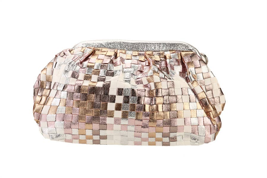 Ladies Woven Faux Leather Multi Color Clutch Handbag