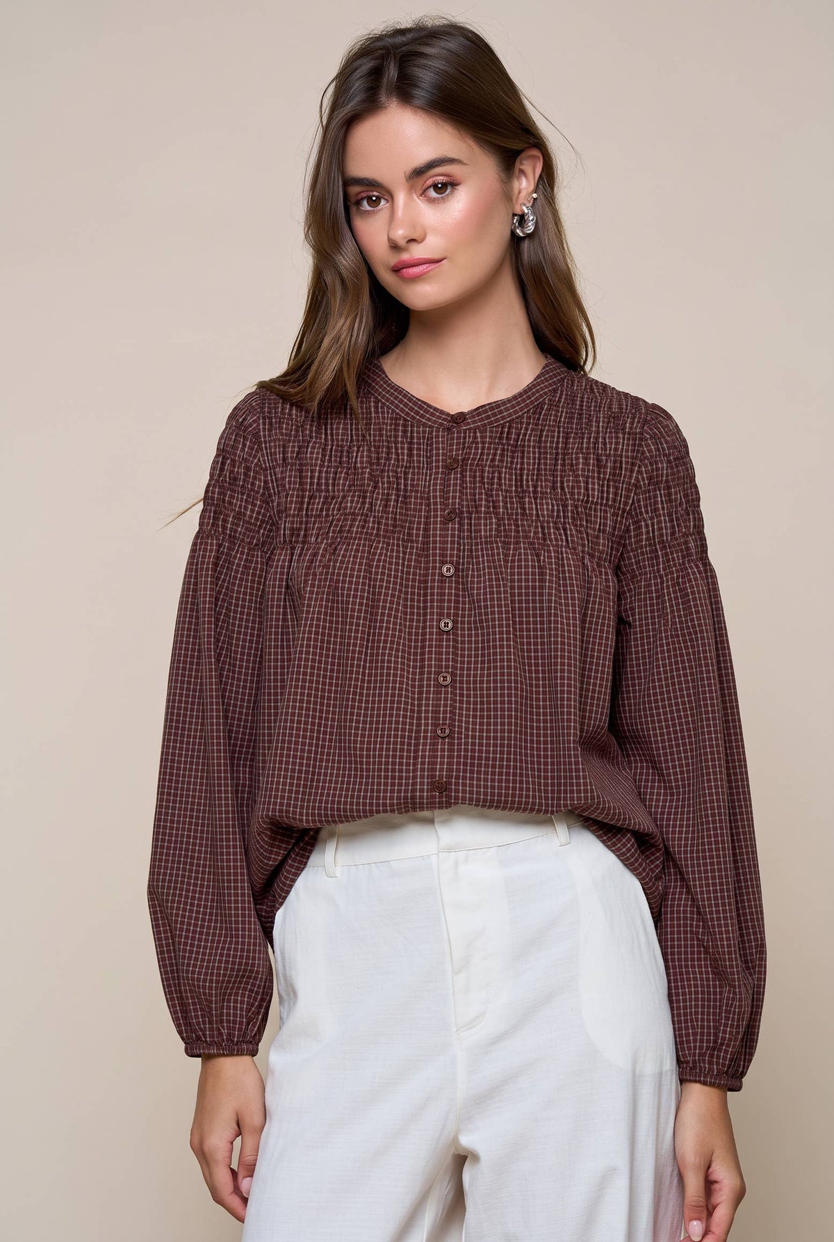 Smocked Long Sleeve Top