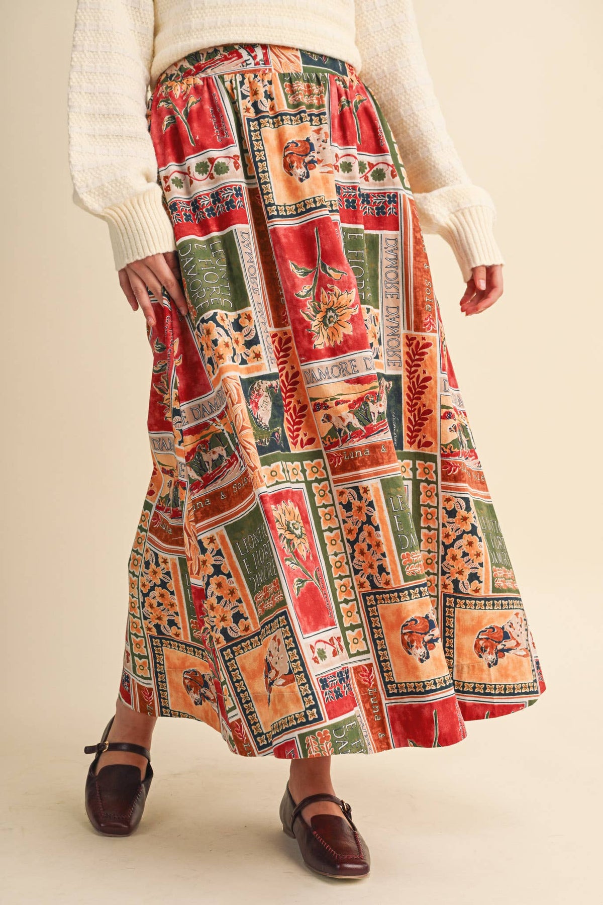 PATCH PRINT MIDI SKIRT