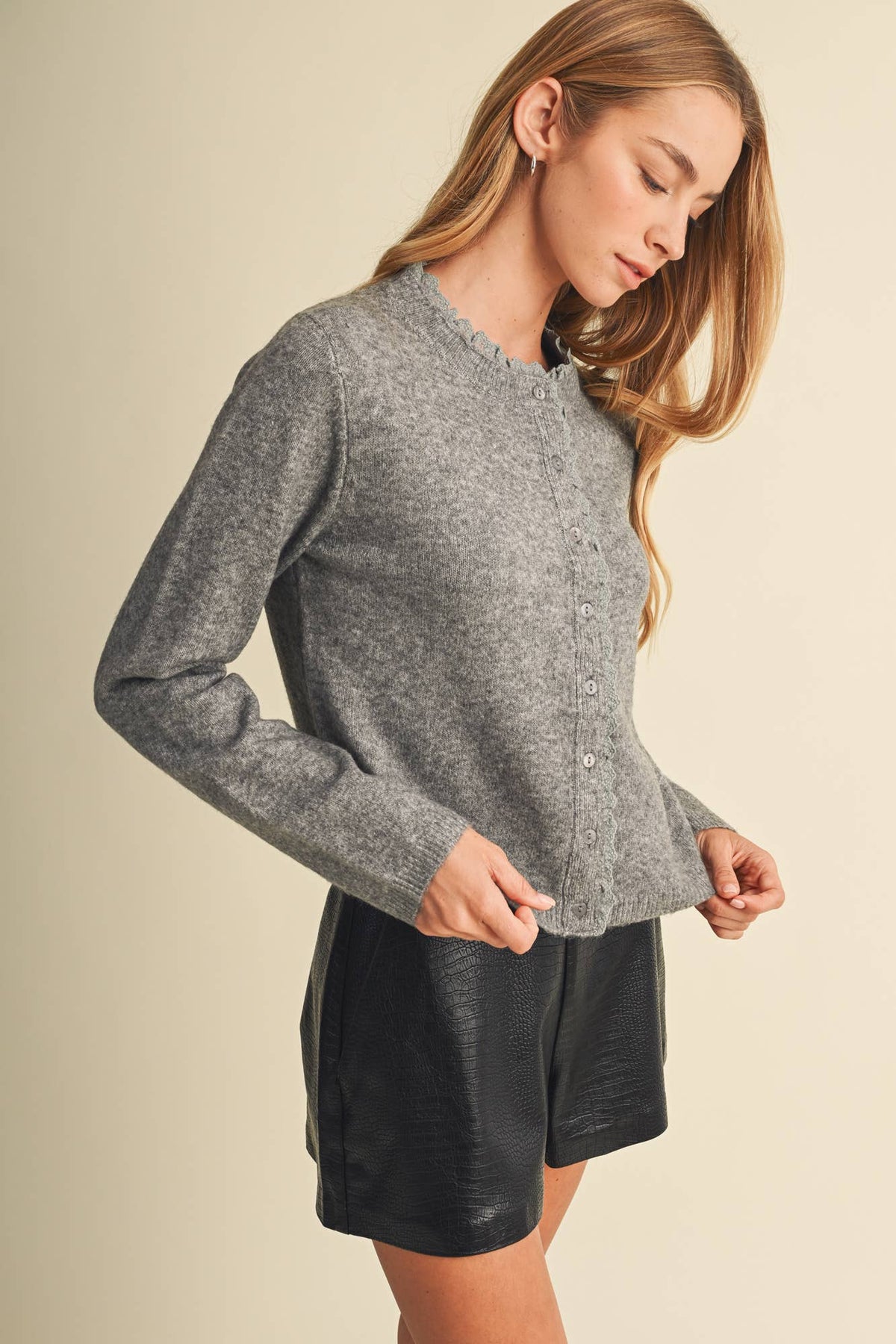 Ruffle-Trim Knit Blouse