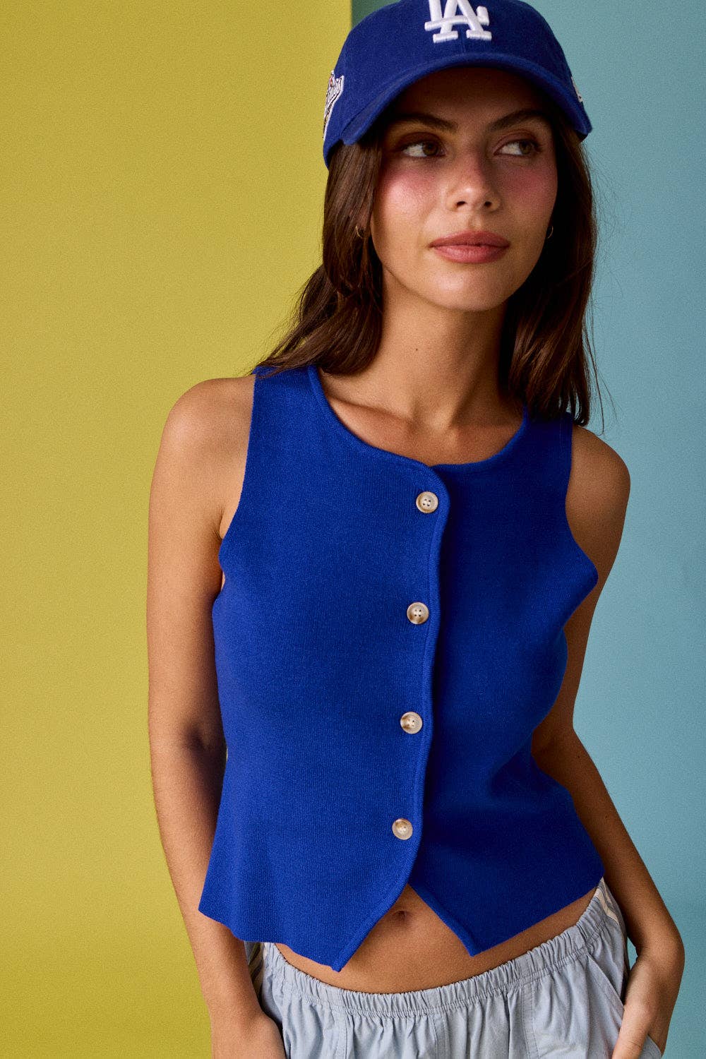 Audrey Sleeveless Button Up Top