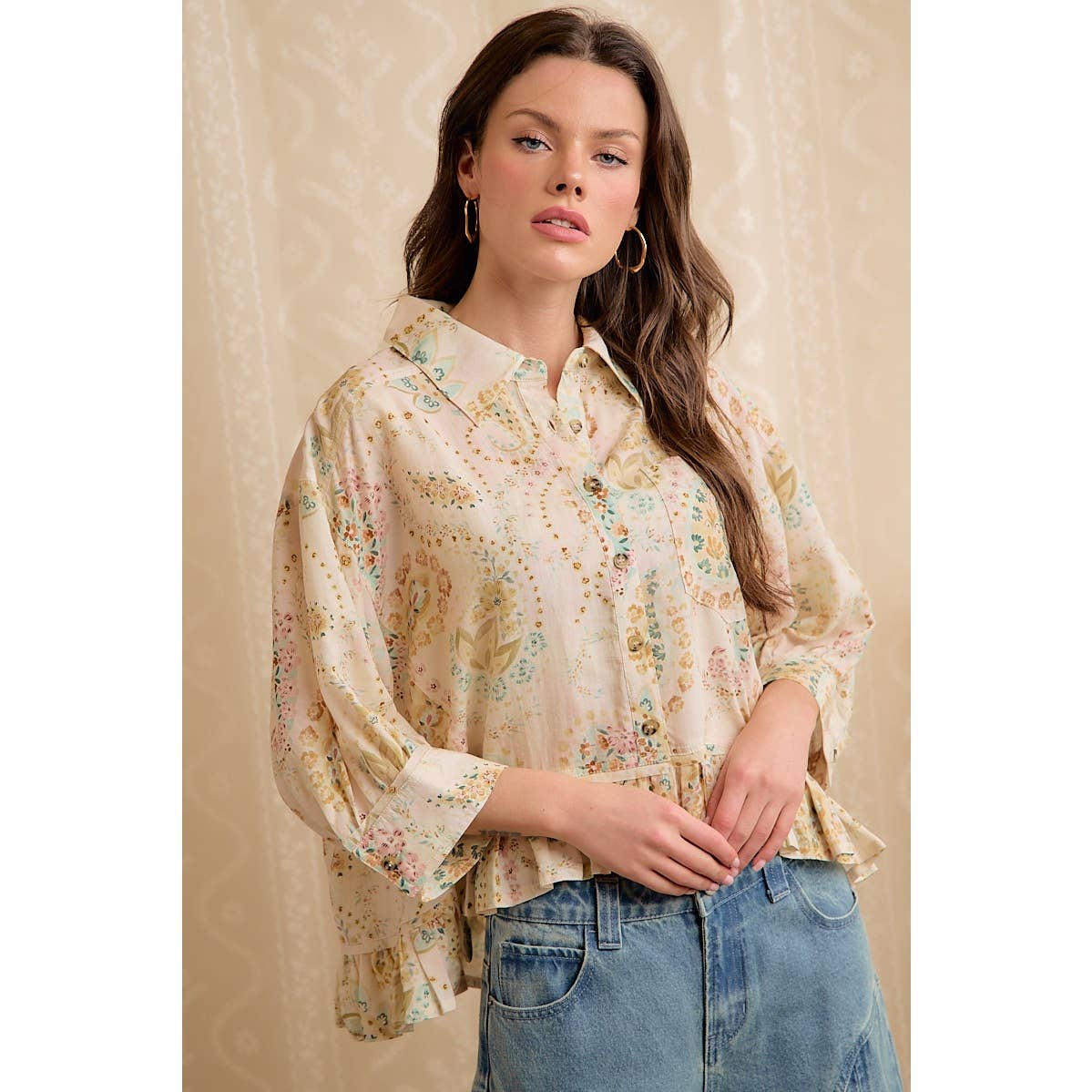 FLORAL BUTTON DOWN BLOUSE