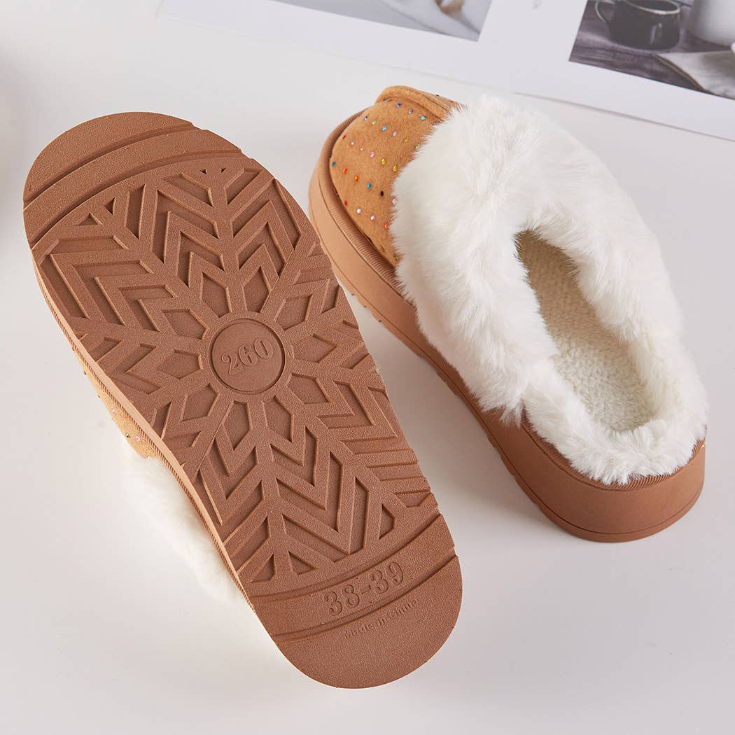 Sparkle Gemstone Faux Fur Lined Indoor Slippers