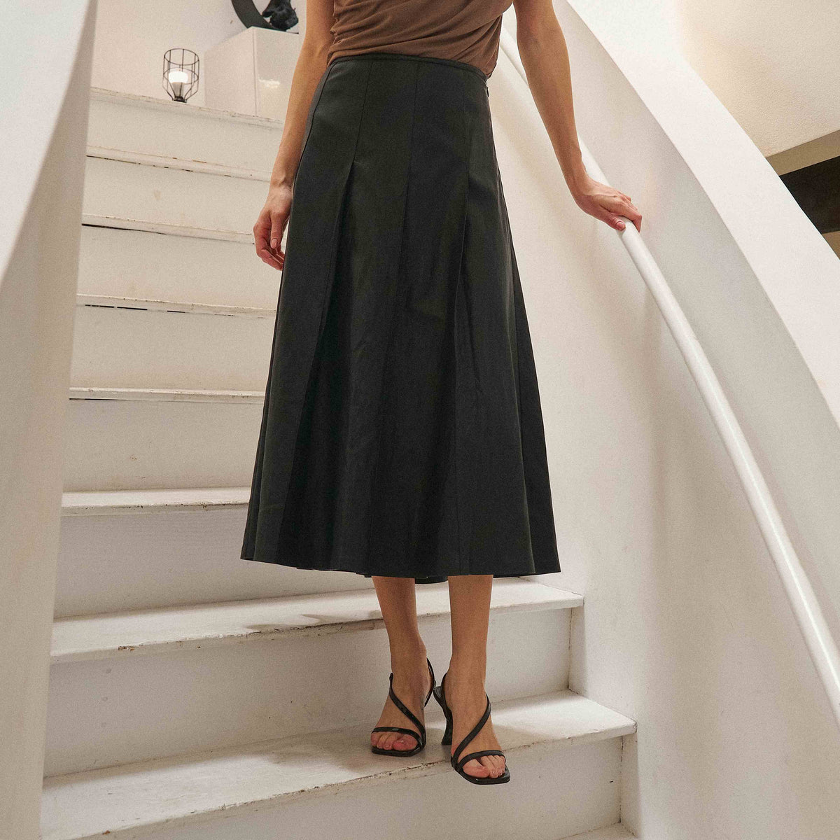 Leather Pleated Midi Skirt