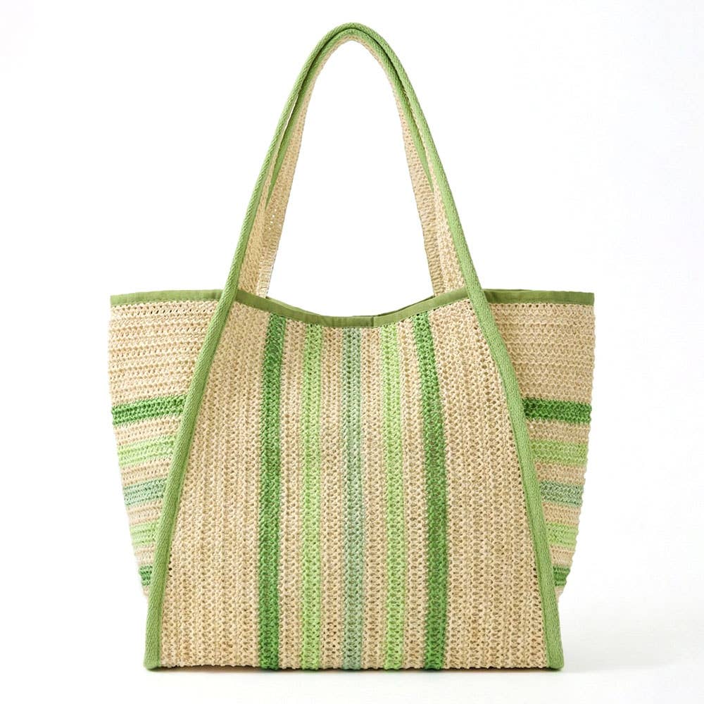 Multi Color Stripes Natural Straw Tote Bag
