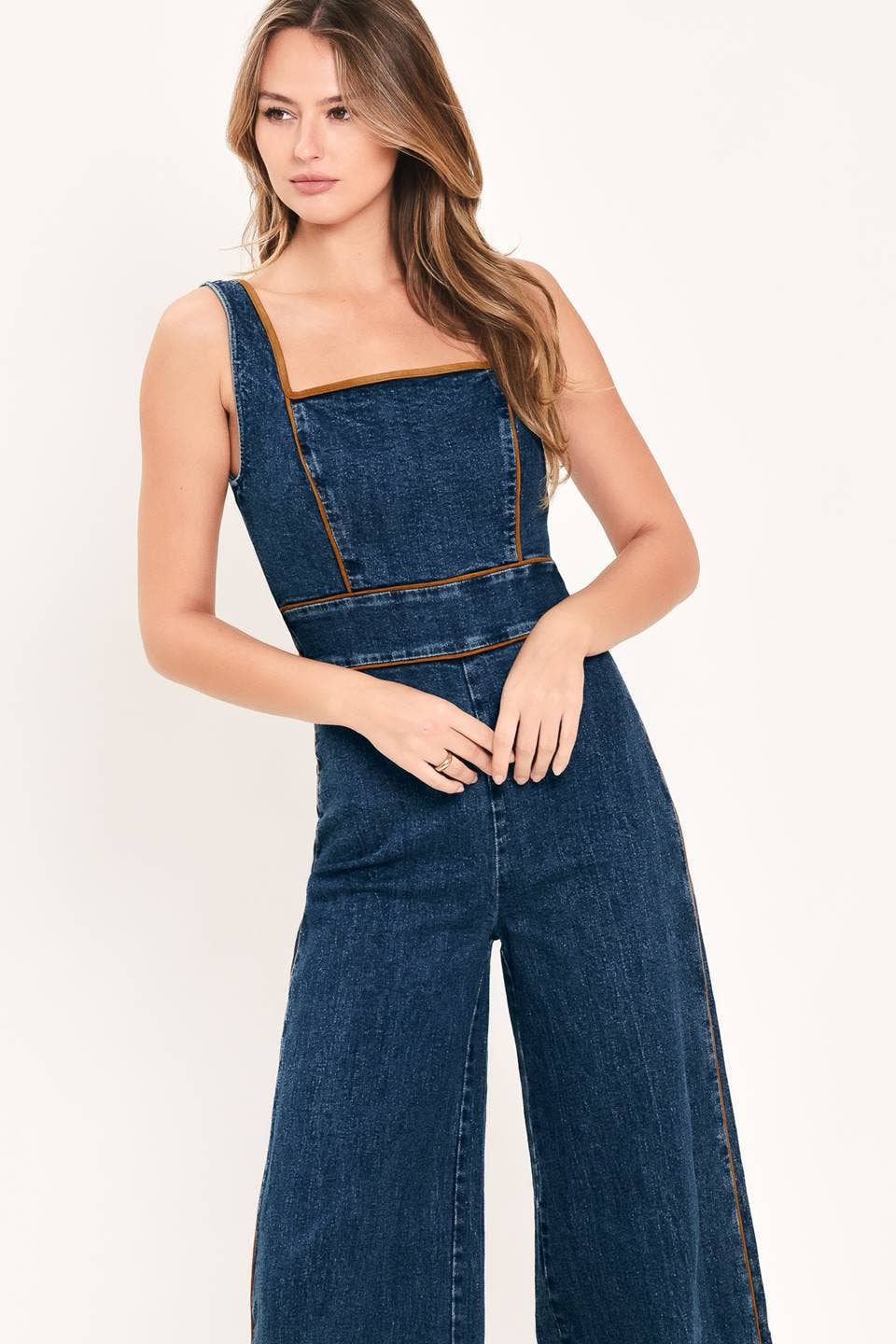 A washed denim jumpsuit