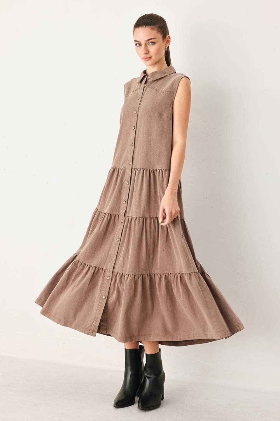 Solid woven midi dress