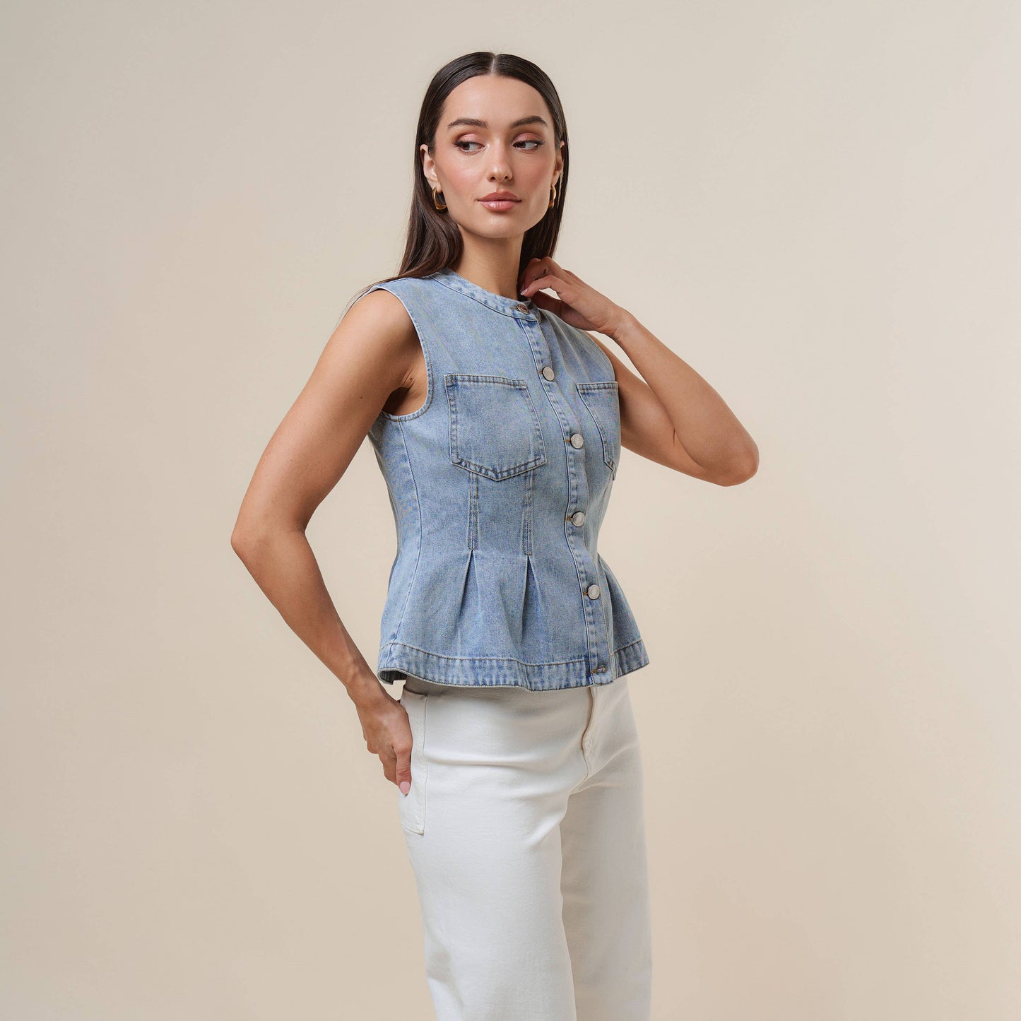Denim peplum vest
