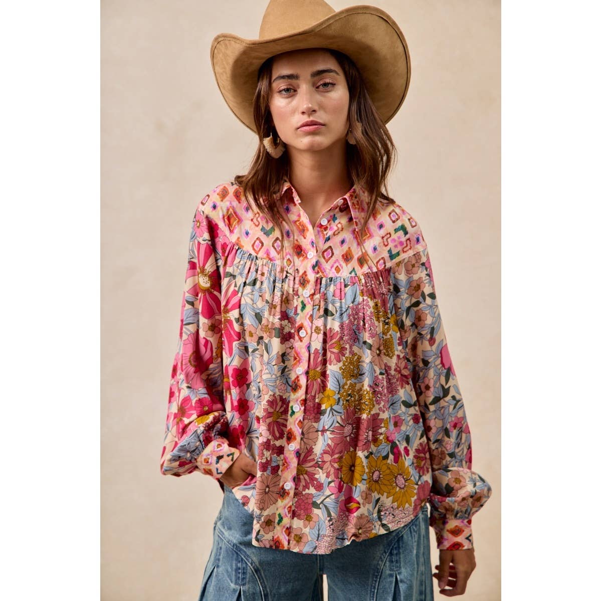 FLORAL PRINT DETAIL BLOUSE