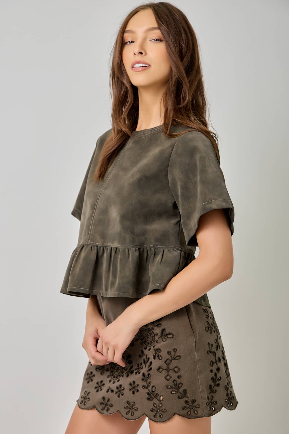Vintage Faux Leather Peplum Top