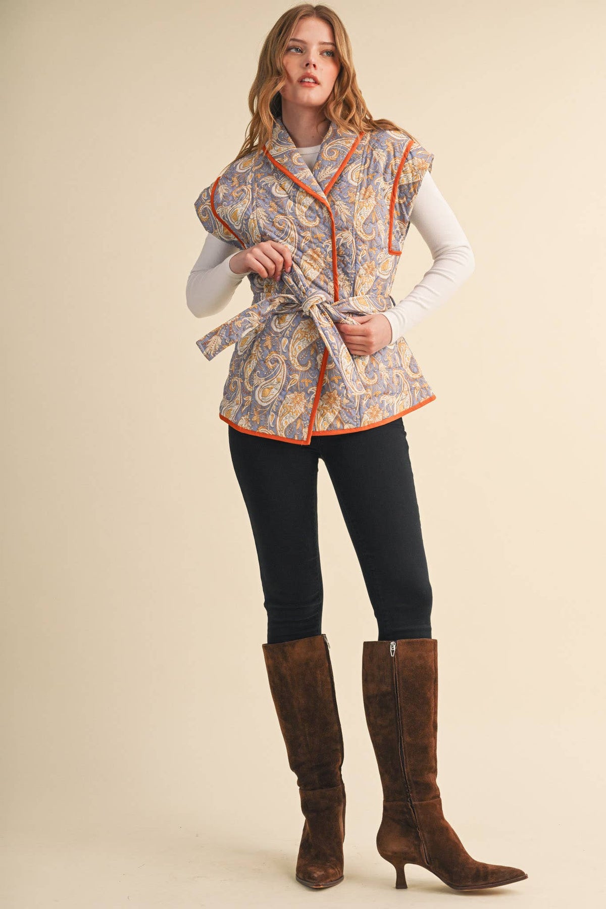 QUILTED PAISLEY WRAP VEST