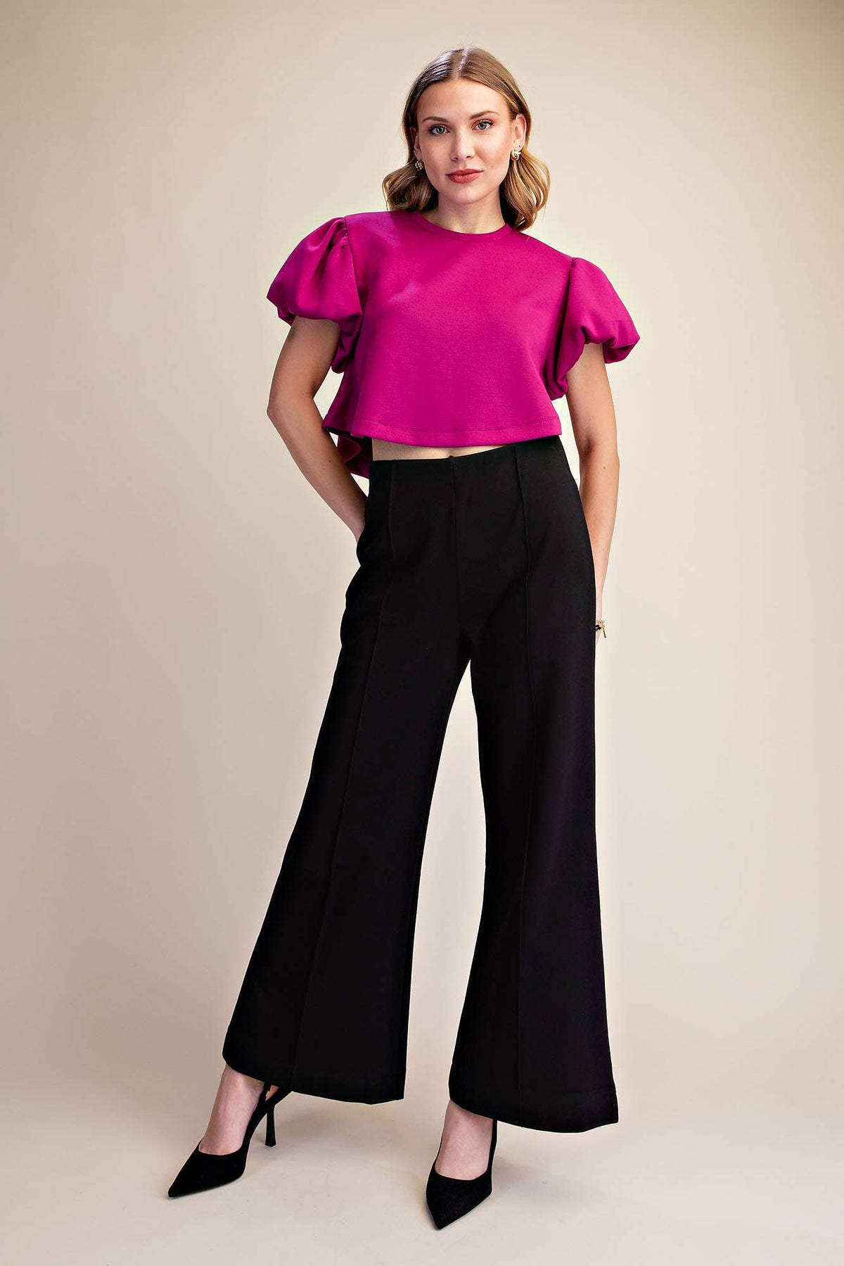 Cropped Puff Sleeve Top *More Colors Available*