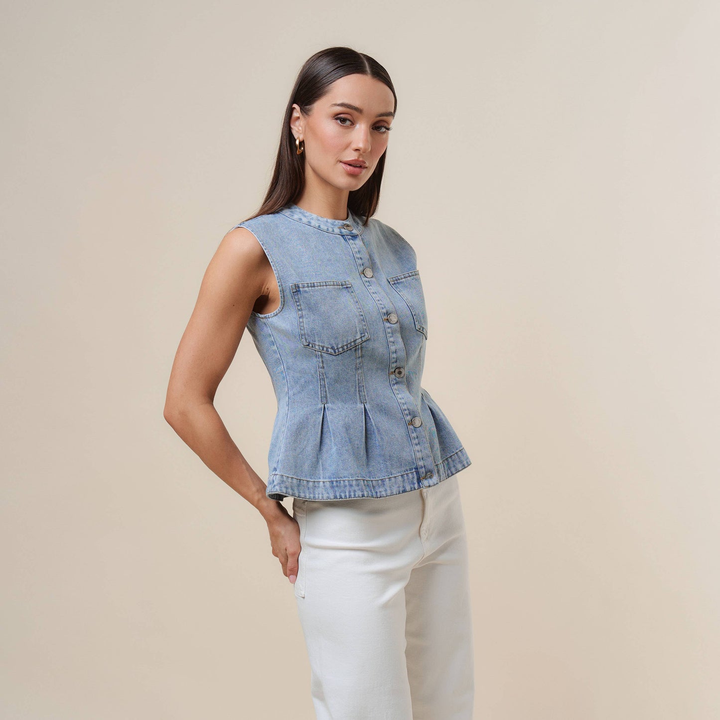 Denim peplum vest