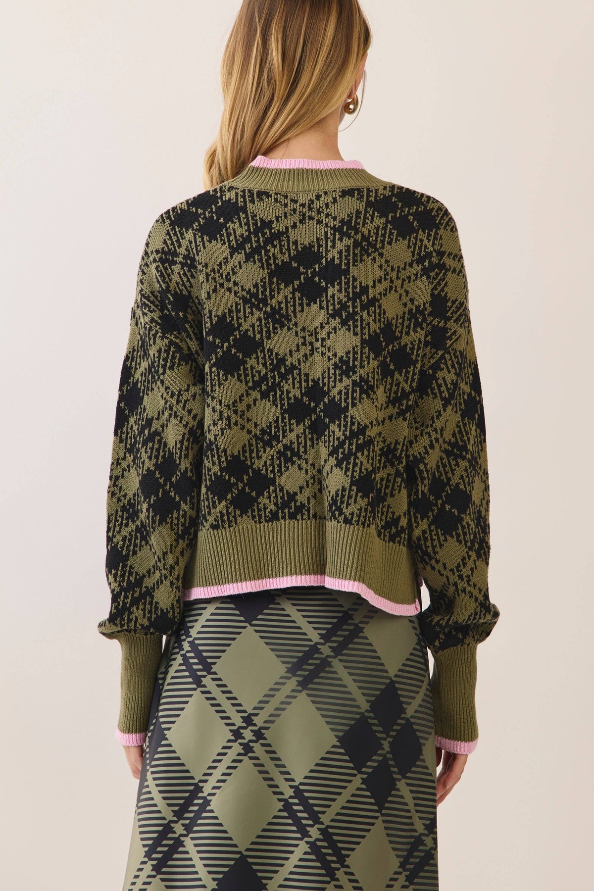Plaid pink trim sweater