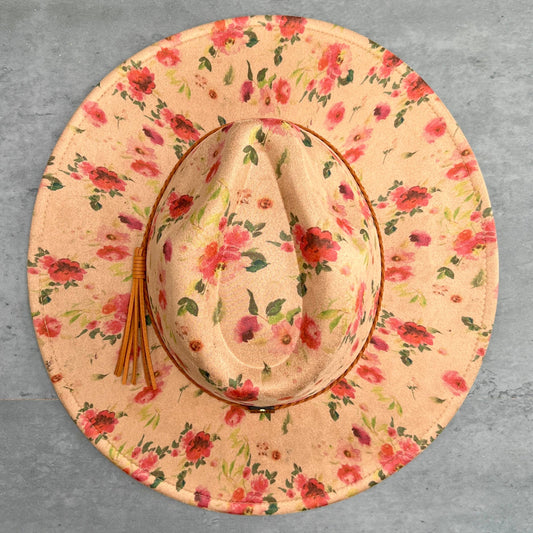 Red Roses Suede Rancher Hat - Pinched Front