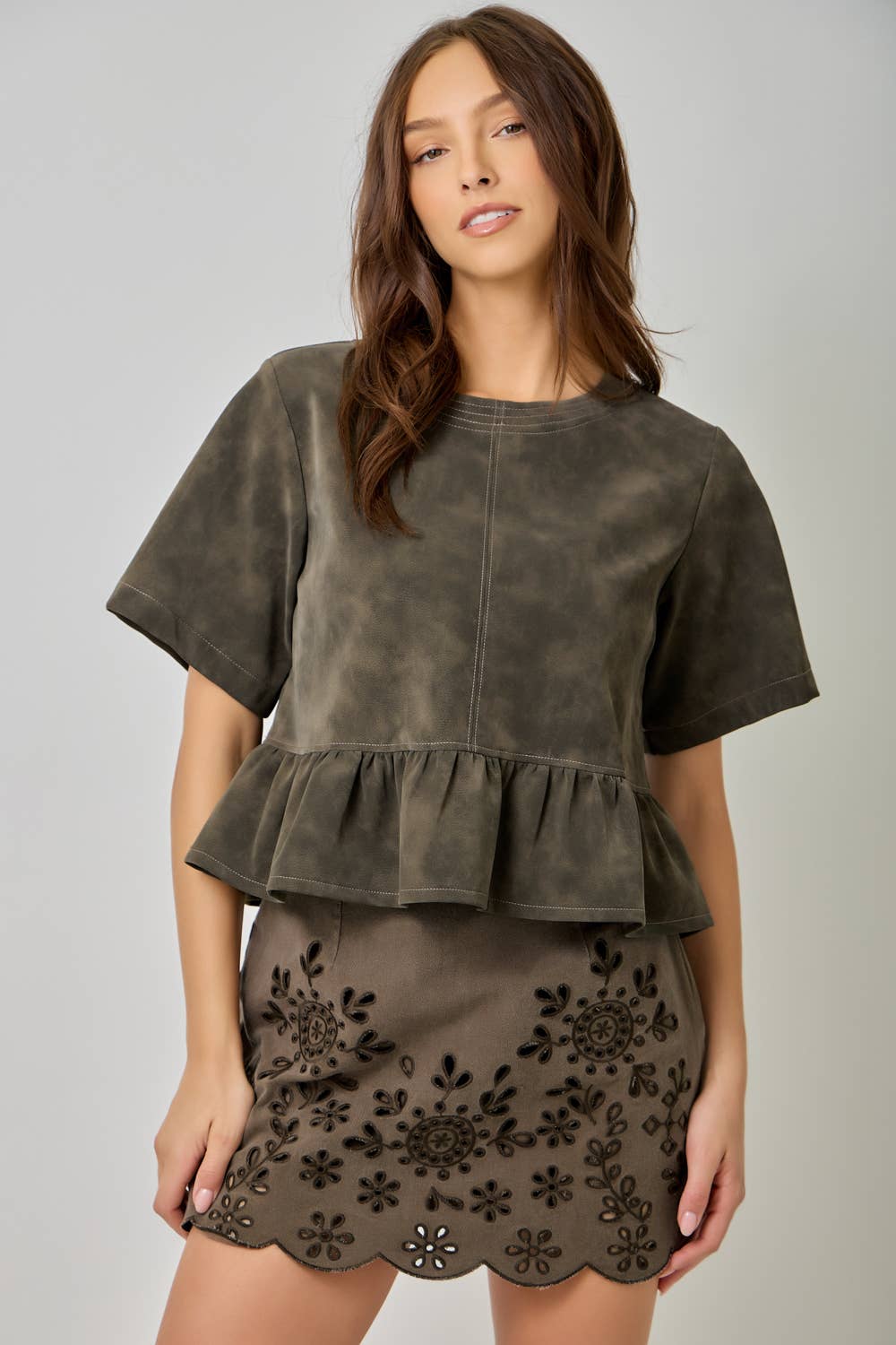 Vintage Faux Leather Peplum Top