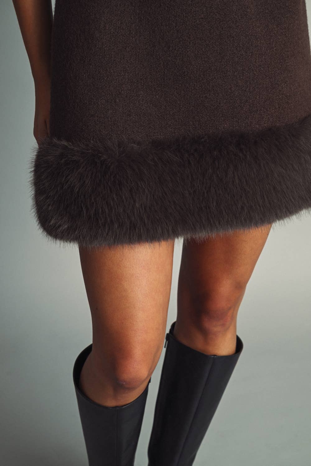 Faux-Fur Trimmed Mini Dress