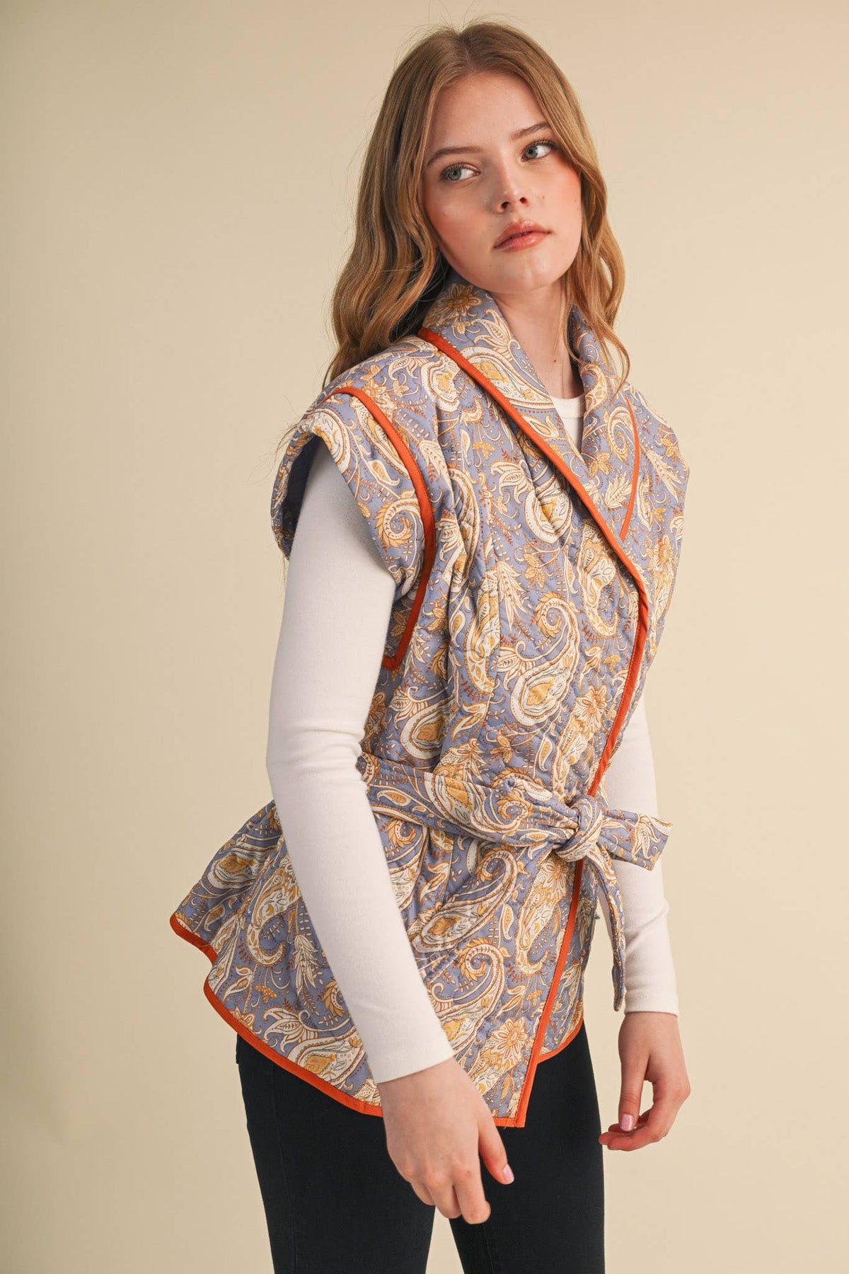QUILTED PAISLEY WRAP VEST