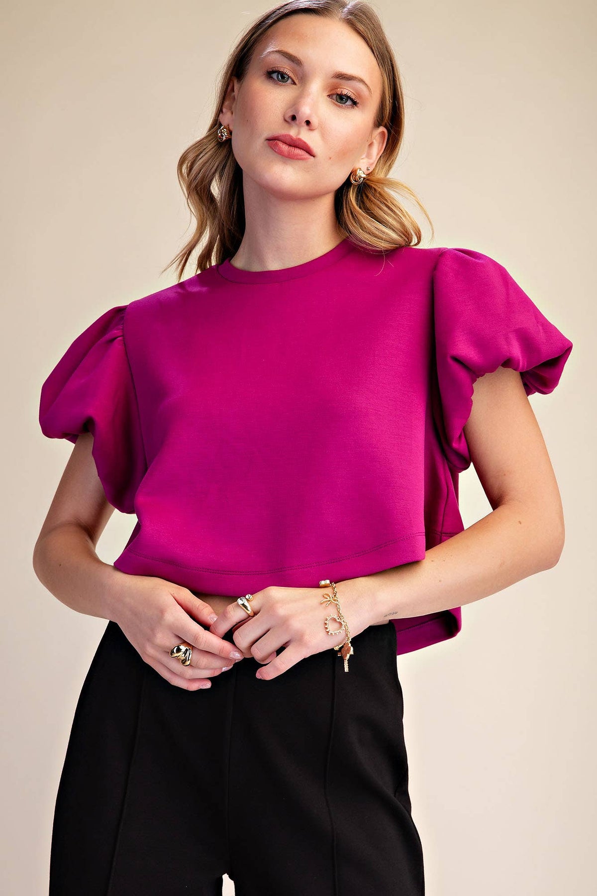 Cropped Puff Sleeve Top *More Colors Available*