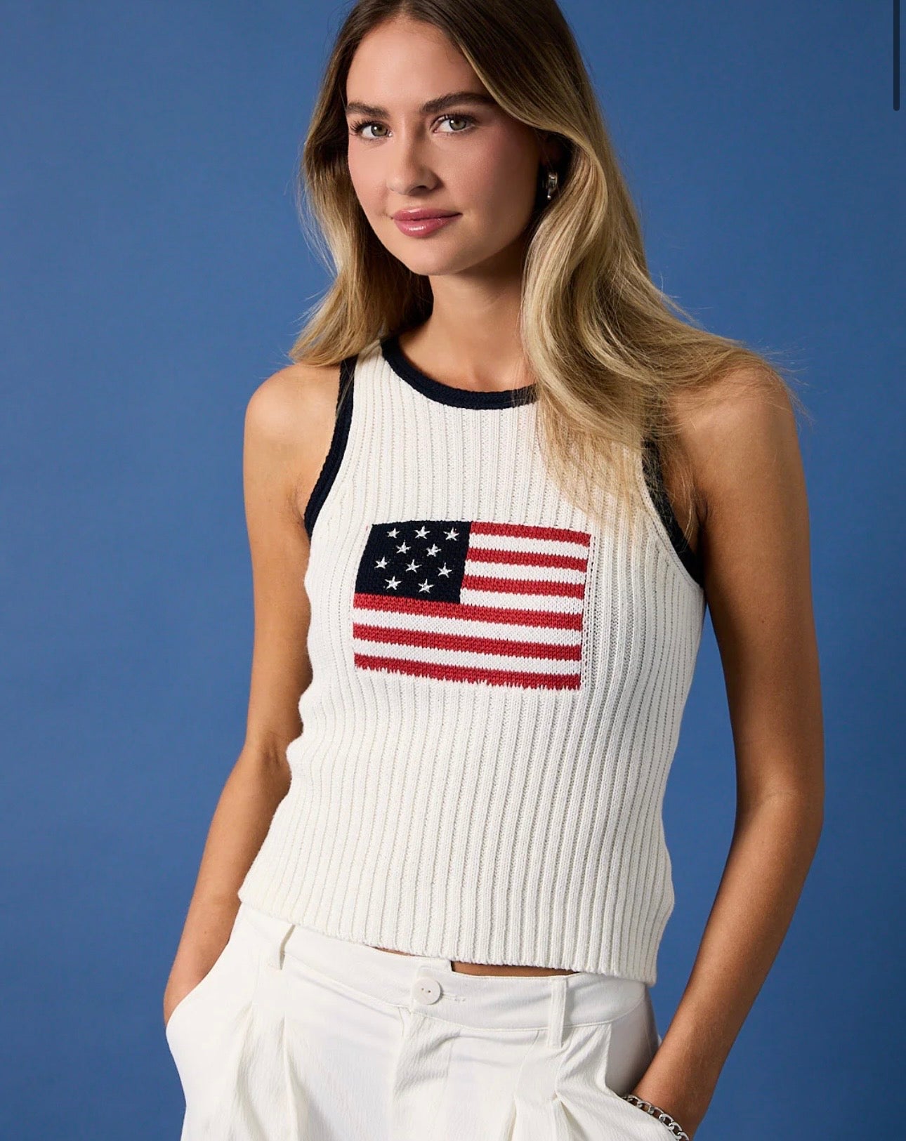 American Flag Sleeveless Knit Tank Top